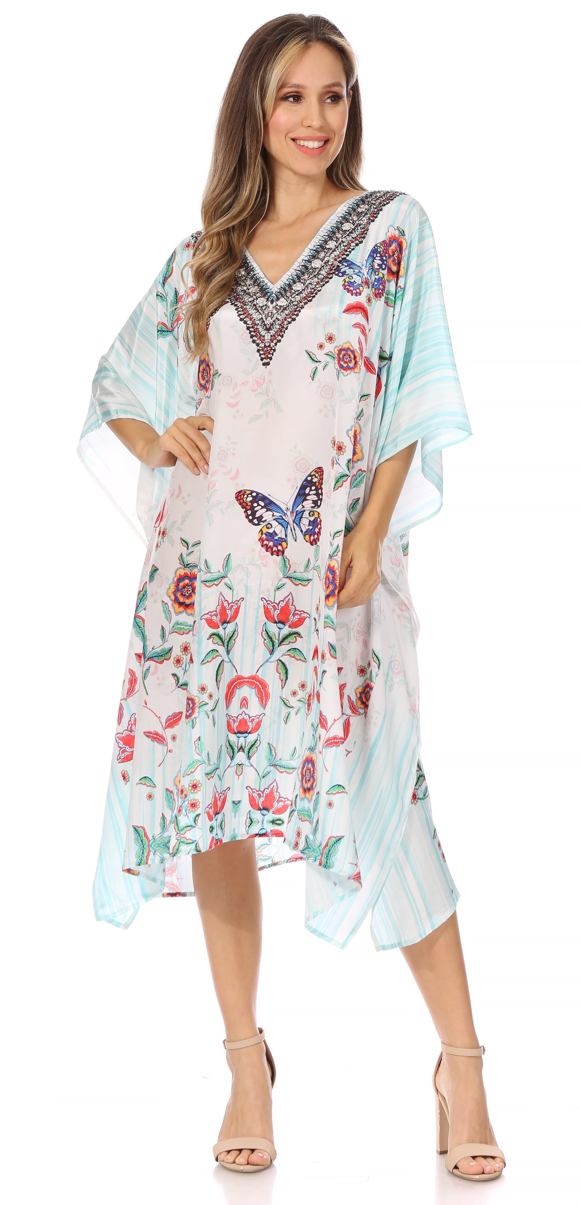 Sakkas MiuMiu Ligthweight Summer Printed Short Caftan Dress / Cover Up - Concordia Style Boutique