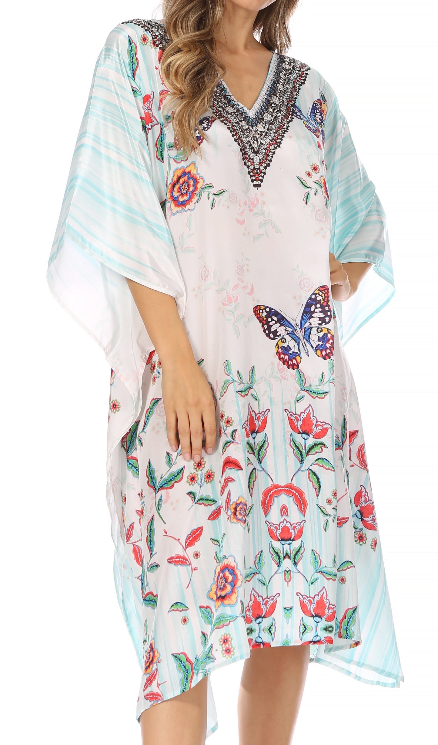 Sakkas MiuMiu Ligthweight Summer Printed Short Caftan Dress / Cover Up - Concordia Style Boutique