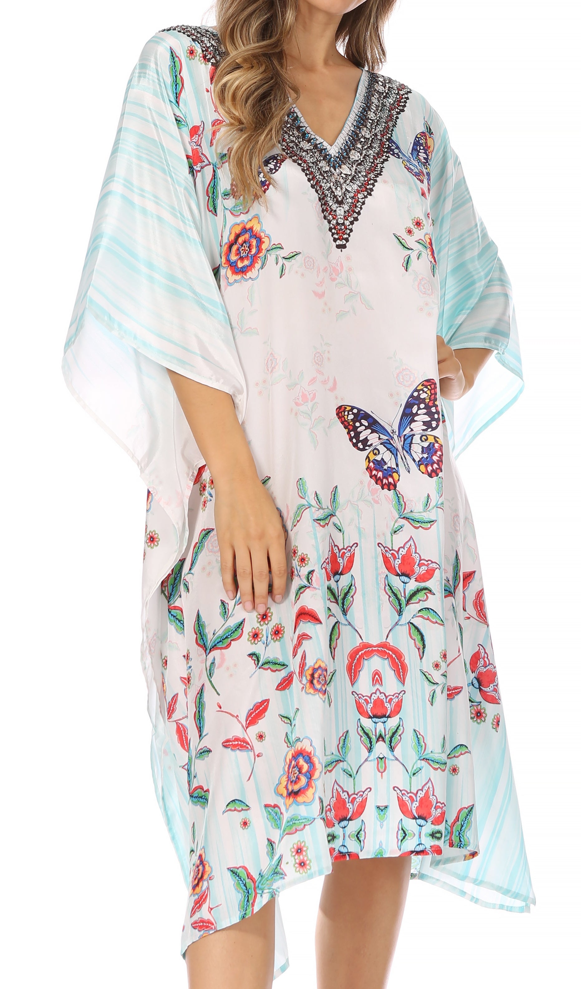 Sakkas MiuMiu Ligthweight Summer Printed Short Caftan Dress / Cover Up - Concordia Style Boutique