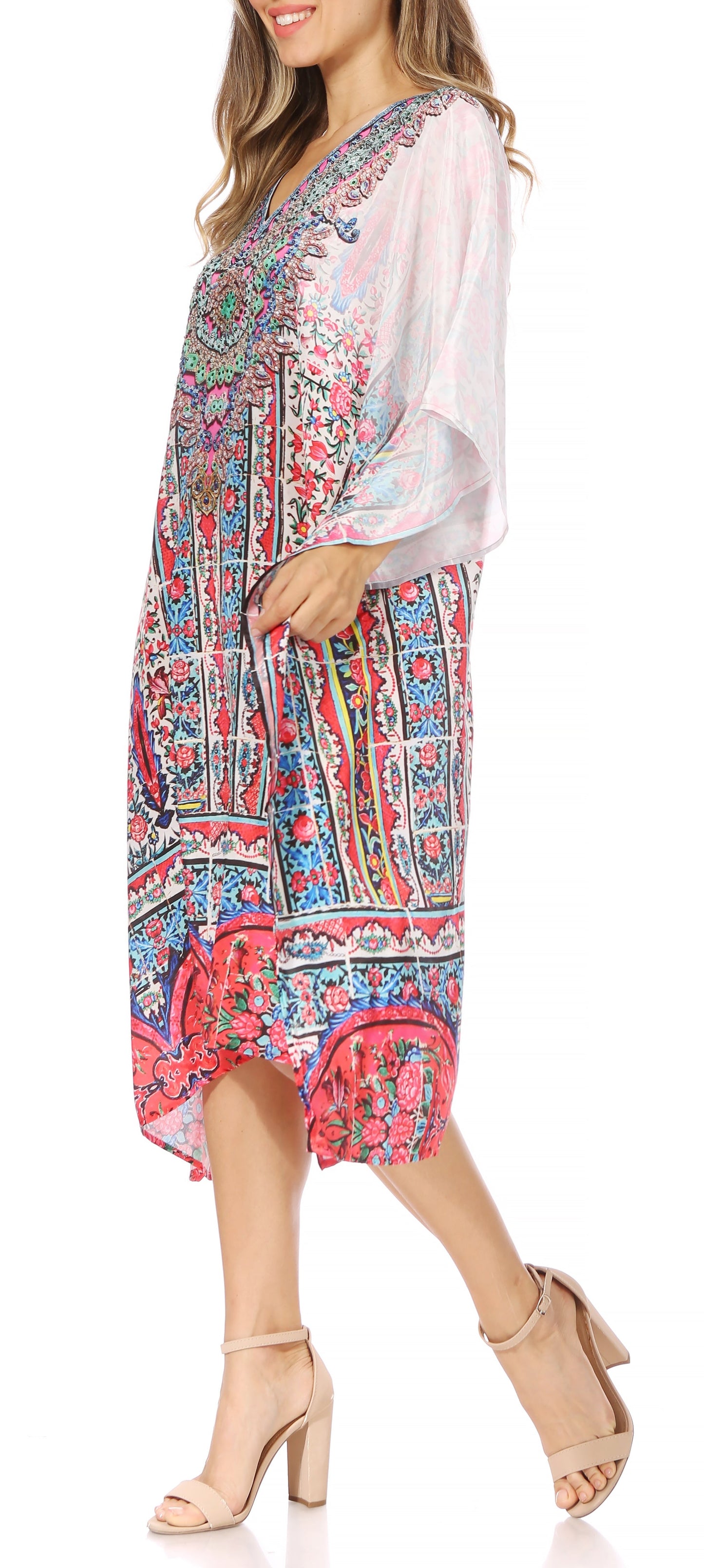 Sakkas MiuMiu Ligthweight Summer Printed Short Caftan Dress / Cover Up - Concordia Style Boutique