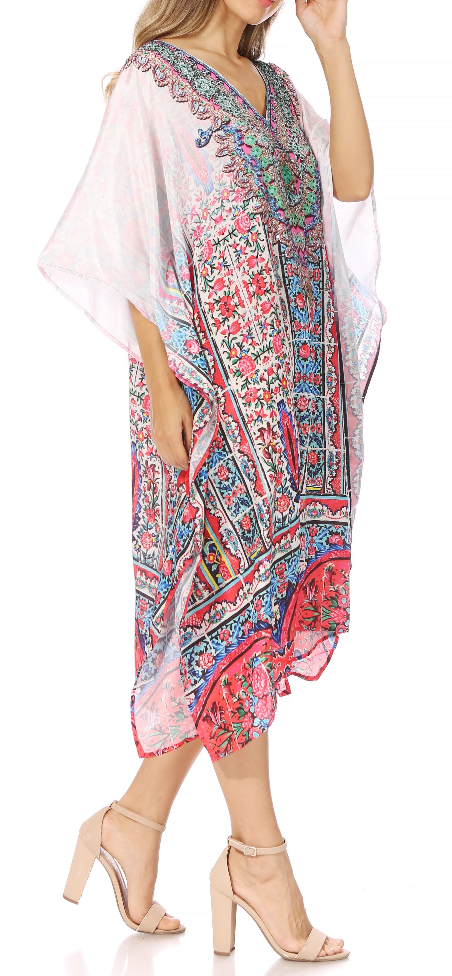 Sakkas MiuMiu Ligthweight Summer Printed Short Caftan Dress / Cover Up - Concordia Style Boutique