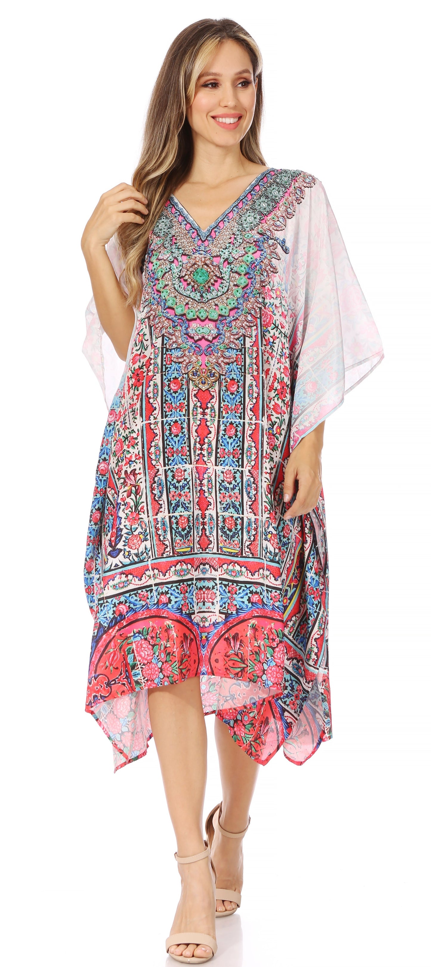 Sakkas MiuMiu Ligthweight Summer Printed Short Caftan Dress / Cover Up - Concordia Style Boutique