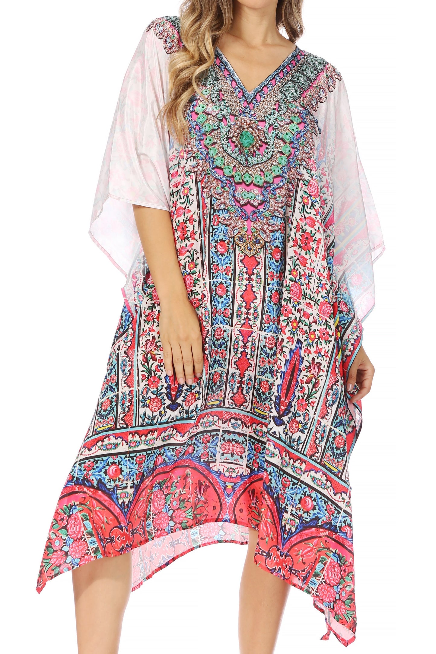 Sakkas MiuMiu Ligthweight Summer Printed Short Caftan Dress / Cover Up - Concordia Style Boutique