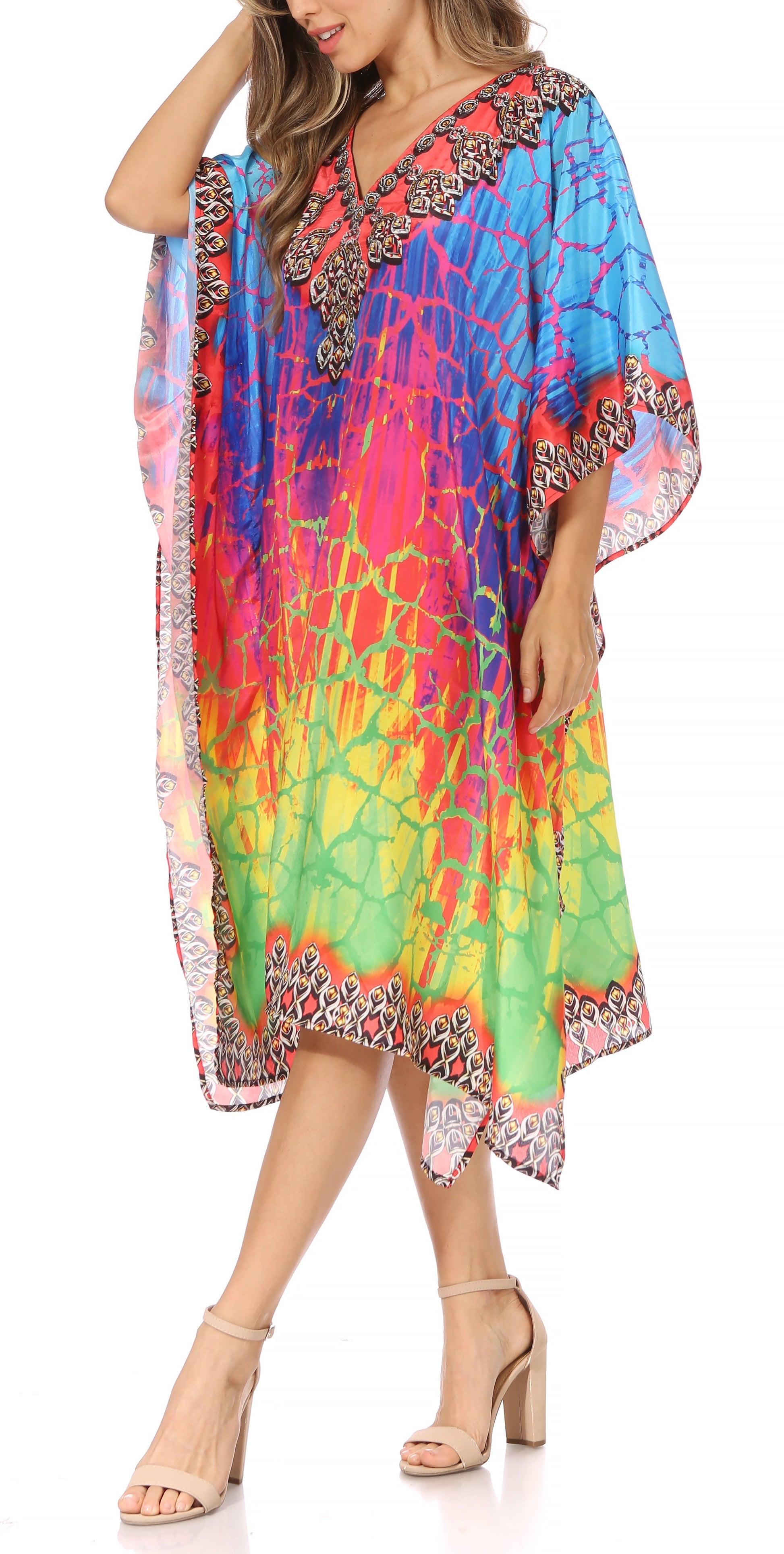 Sakkas MiuMiu Ligthweight Summer Printed Short Caftan Dress / Cover Up - Concordia Style Boutique