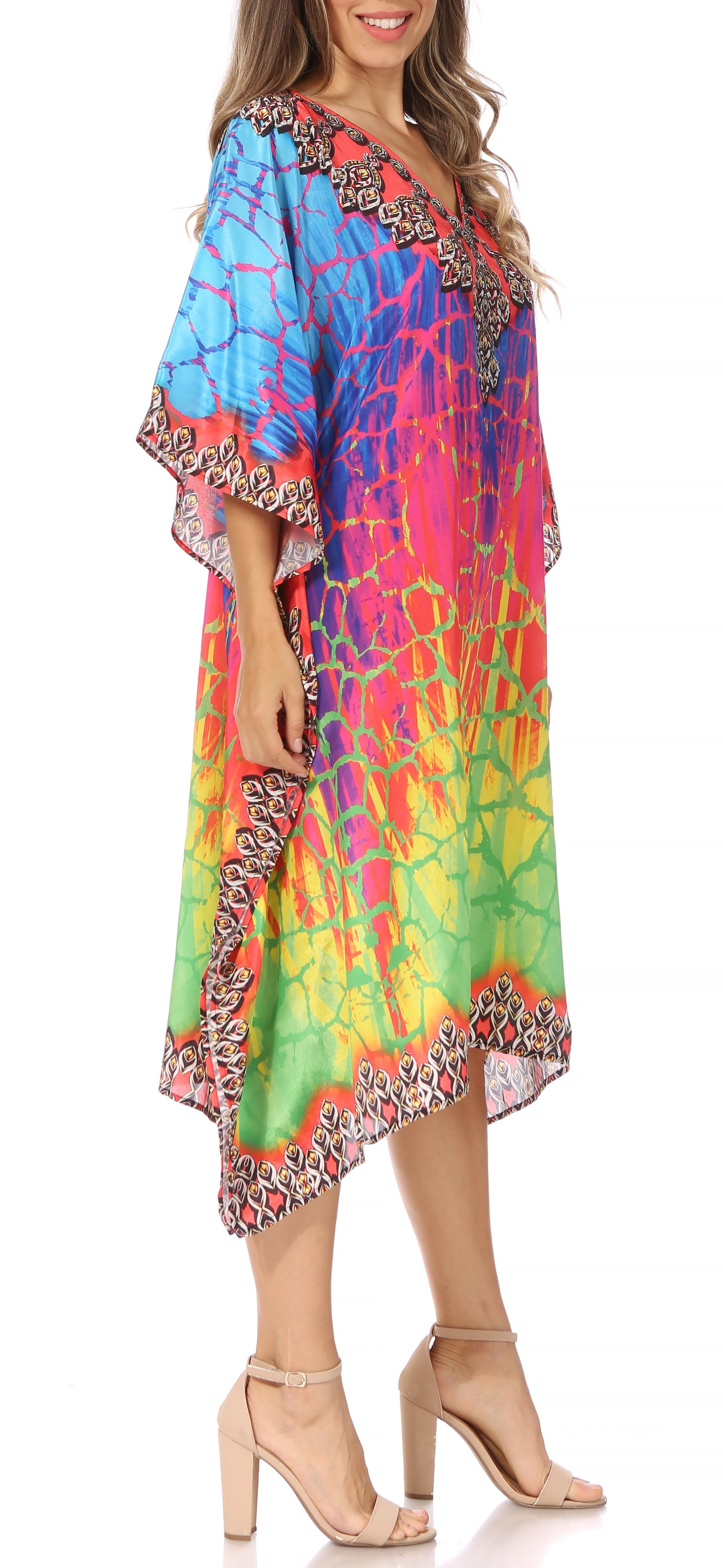 Sakkas MiuMiu Ligthweight Summer Printed Short Caftan Dress / Cover Up - Concordia Style Boutique