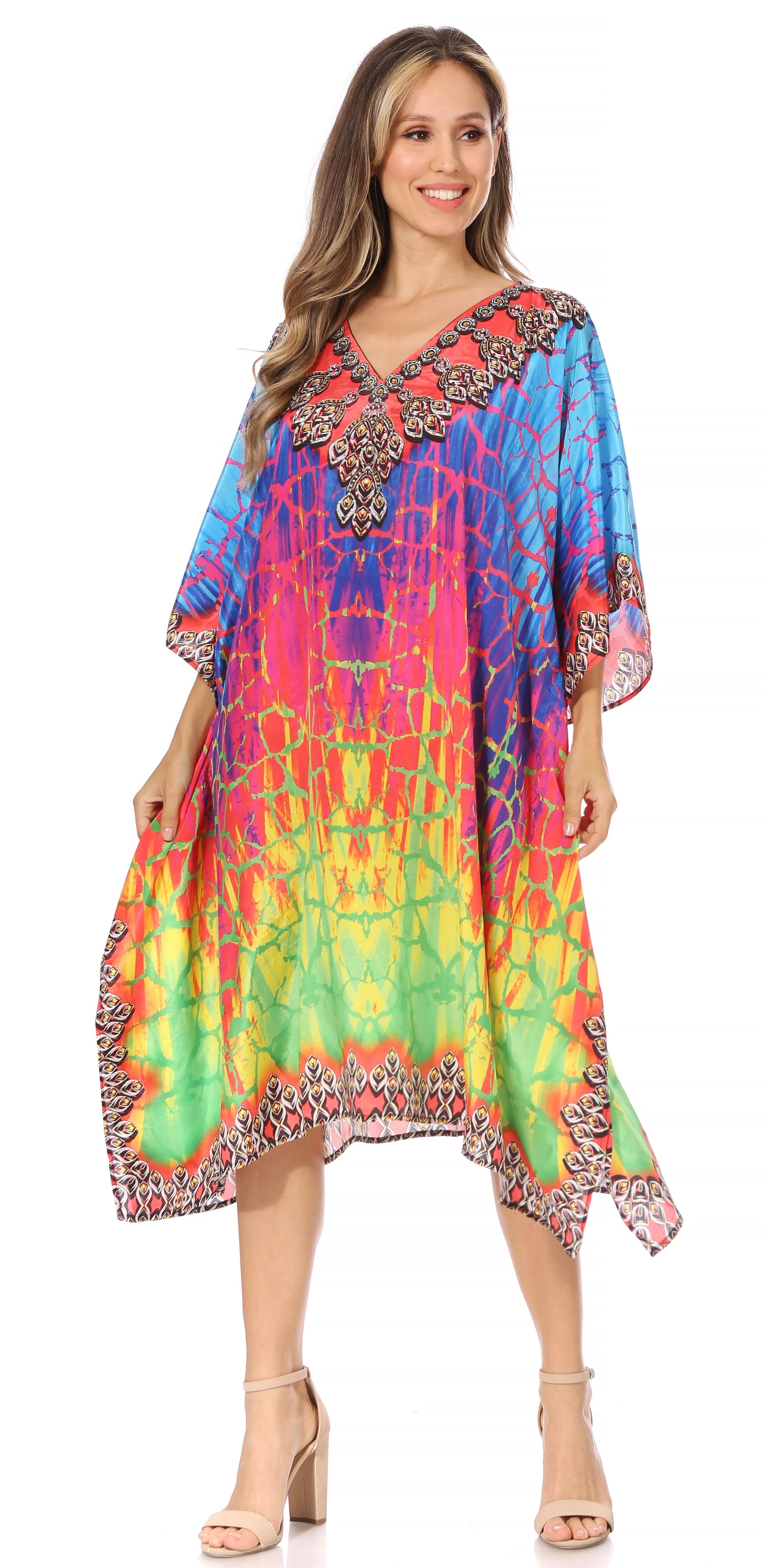Sakkas MiuMiu Ligthweight Summer Printed Short Caftan Dress / Cover Up - Concordia Style Boutique
