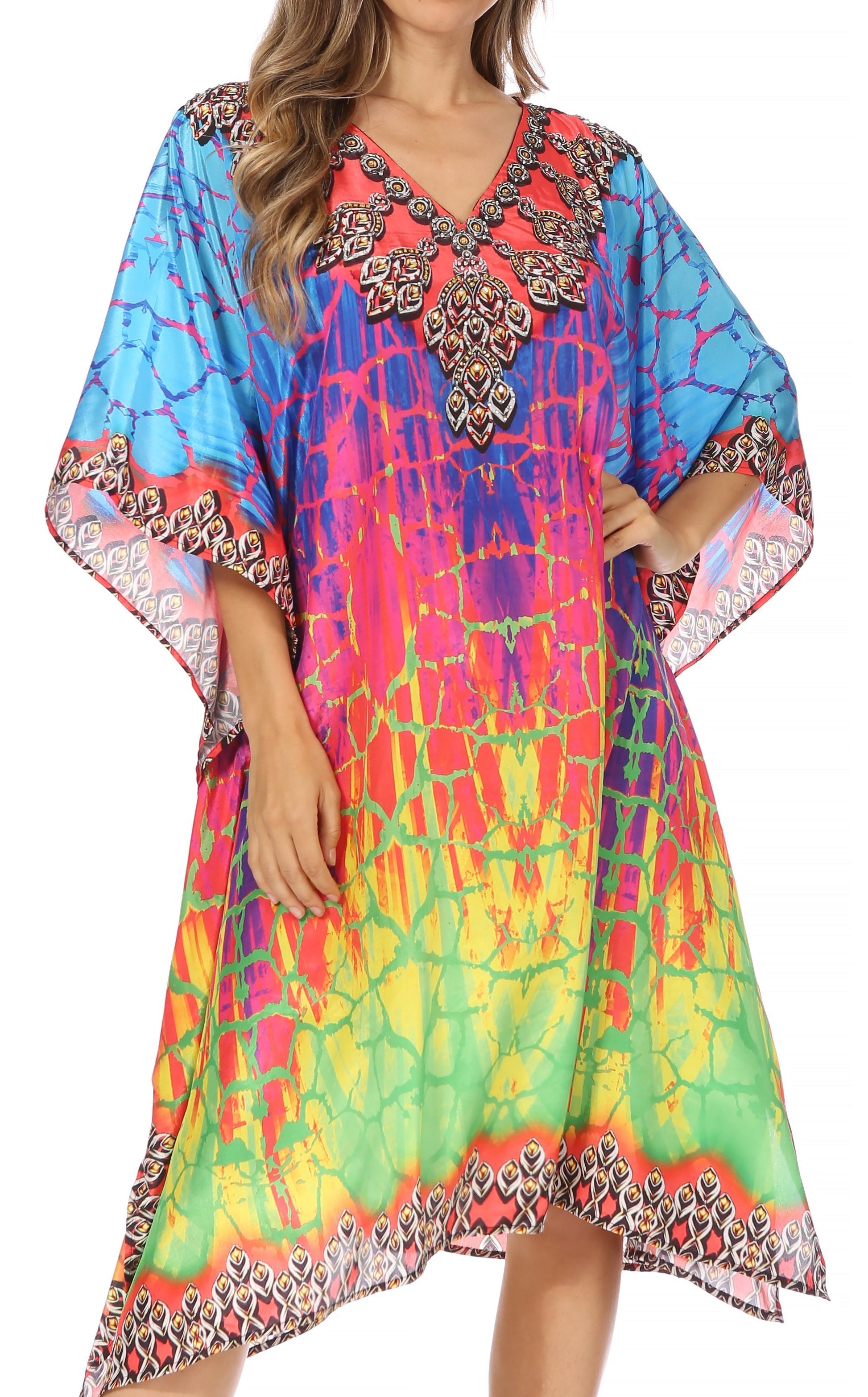 Sakkas MiuMiu Ligthweight Summer Printed Short Caftan Dress / Cover Up - Concordia Style Boutique