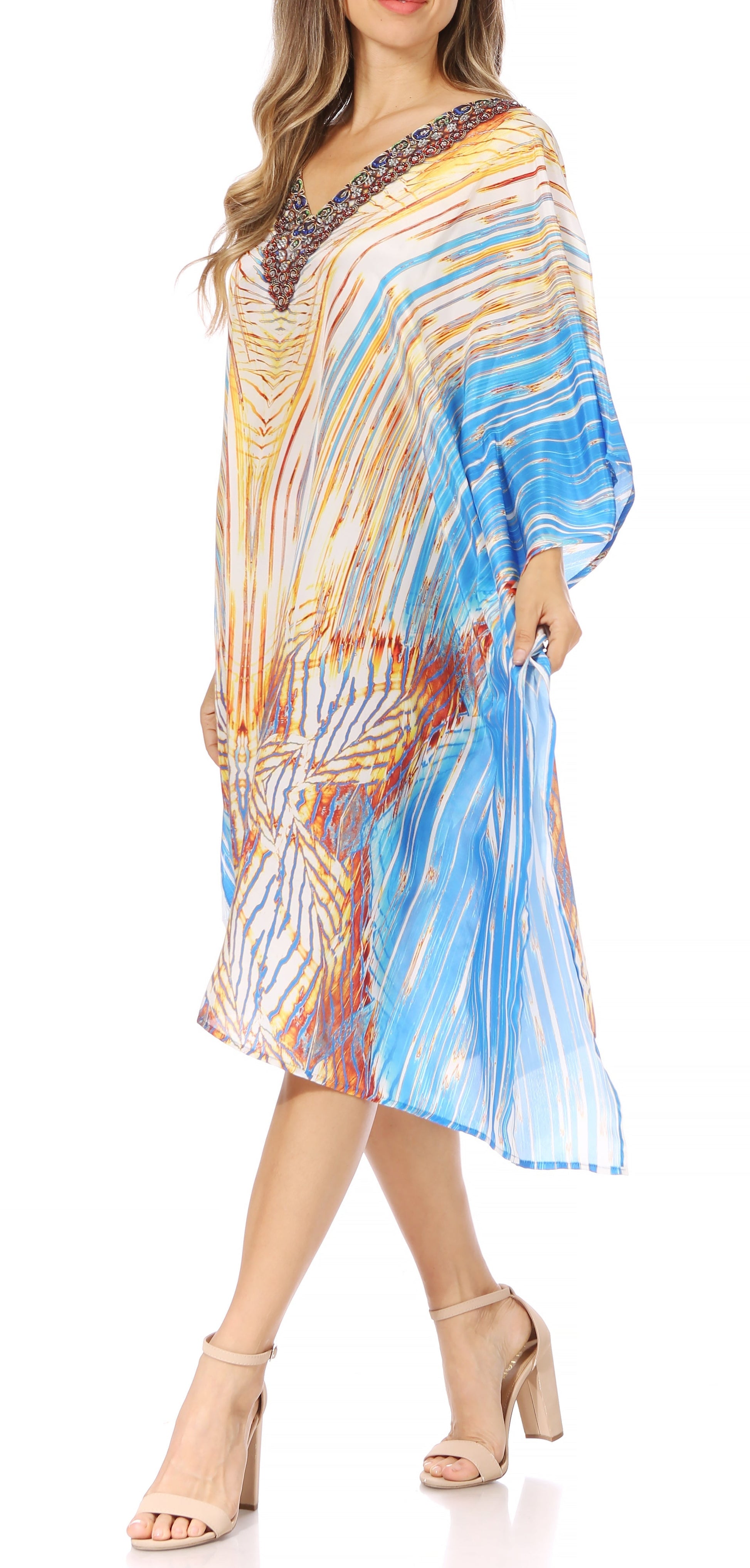 Sakkas MiuMiu Ligthweight Summer Printed Short Caftan Dress / Cover Up - Concordia Style Boutique