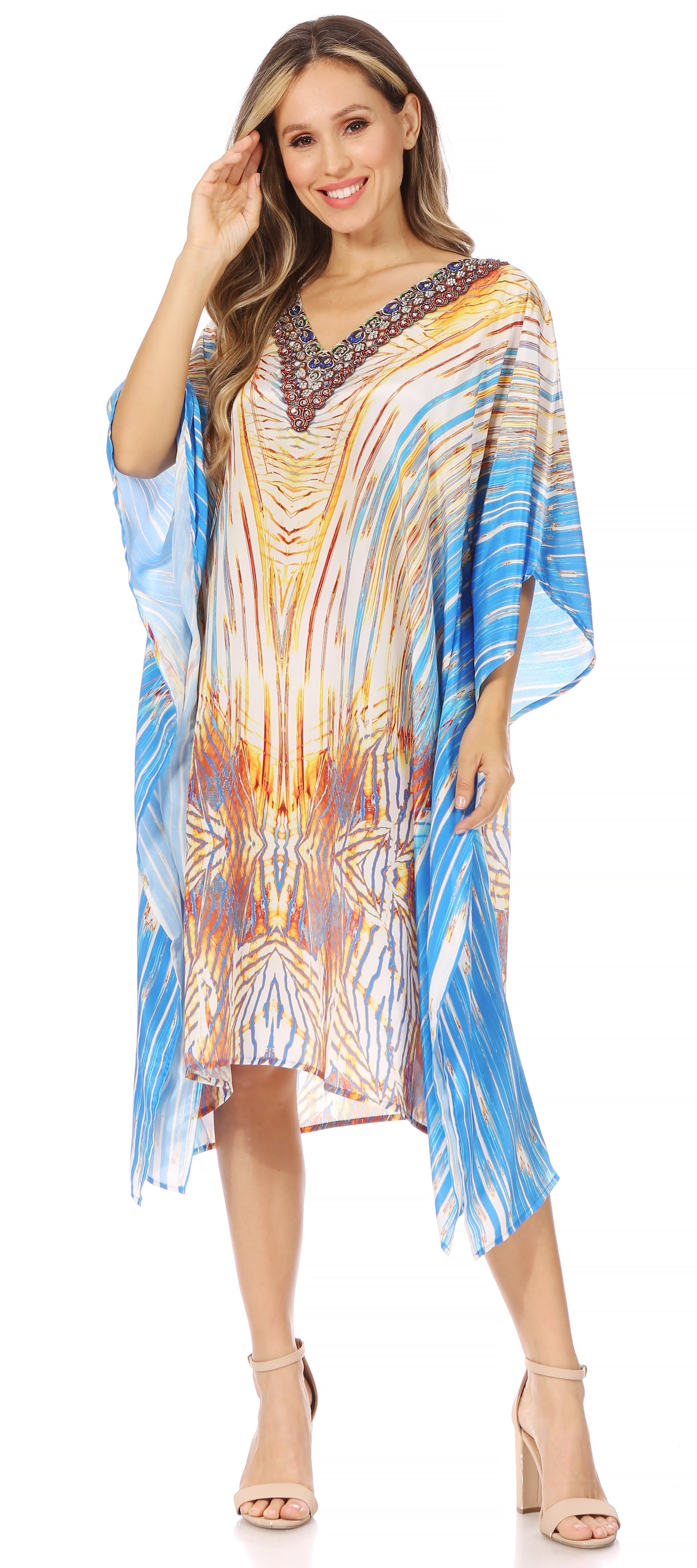 Sakkas MiuMiu Ligthweight Summer Printed Short Caftan Dress / Cover Up - Concordia Style Boutique