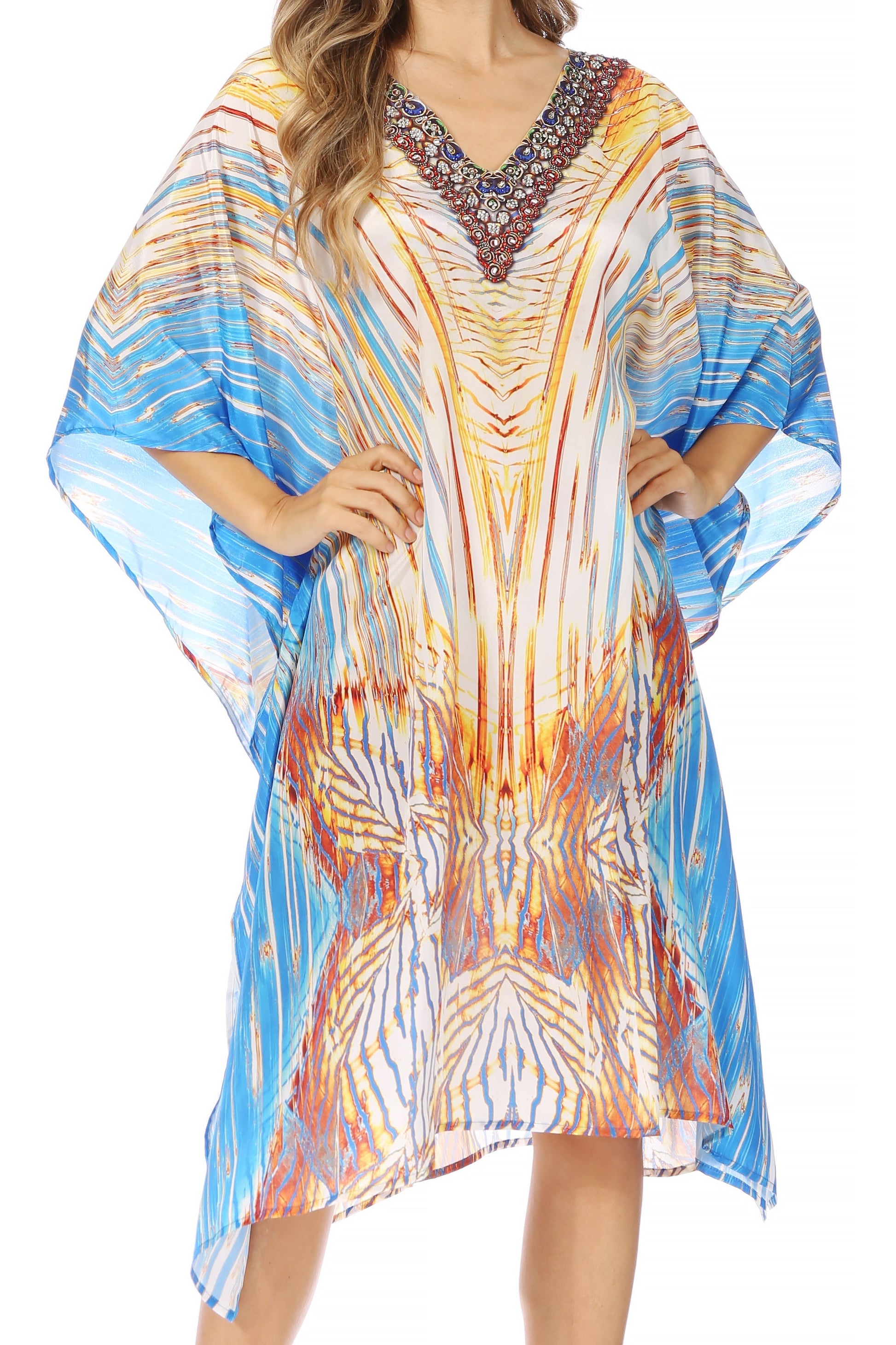 Sakkas MiuMiu Ligthweight Summer Printed Short Caftan Dress / Cover Up - Concordia Style Boutique