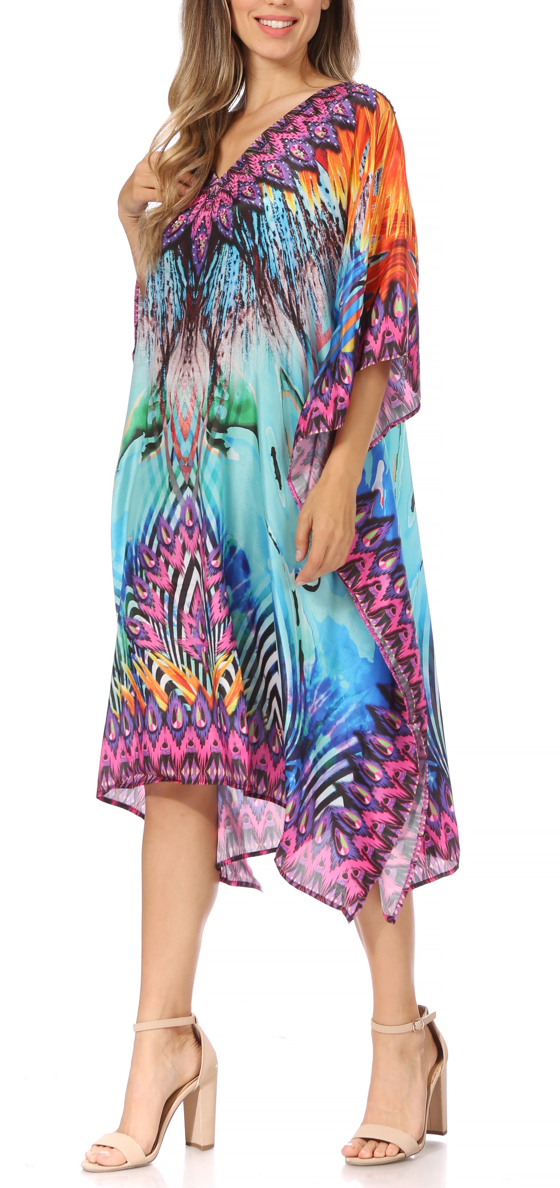 Sakkas MiuMiu Ligthweight Summer Printed Short Caftan Dress / Cover Up - Concordia Style Boutique