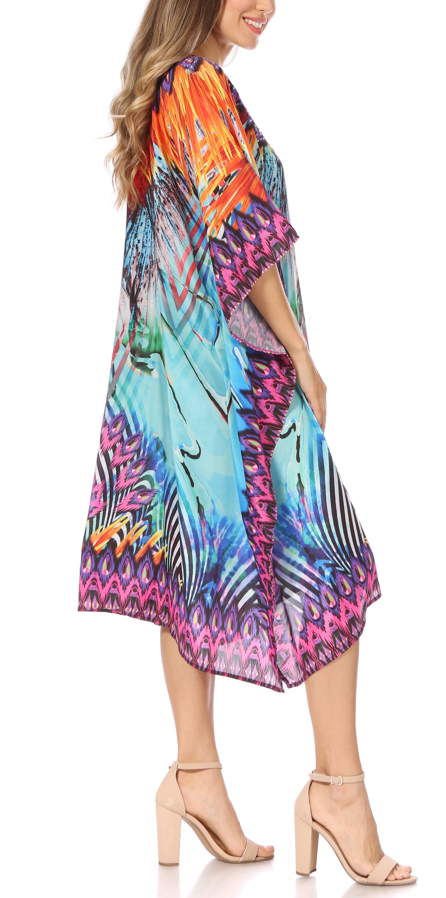 Sakkas MiuMiu Ligthweight Summer Printed Short Caftan Dress / Cover Up - Concordia Style Boutique
