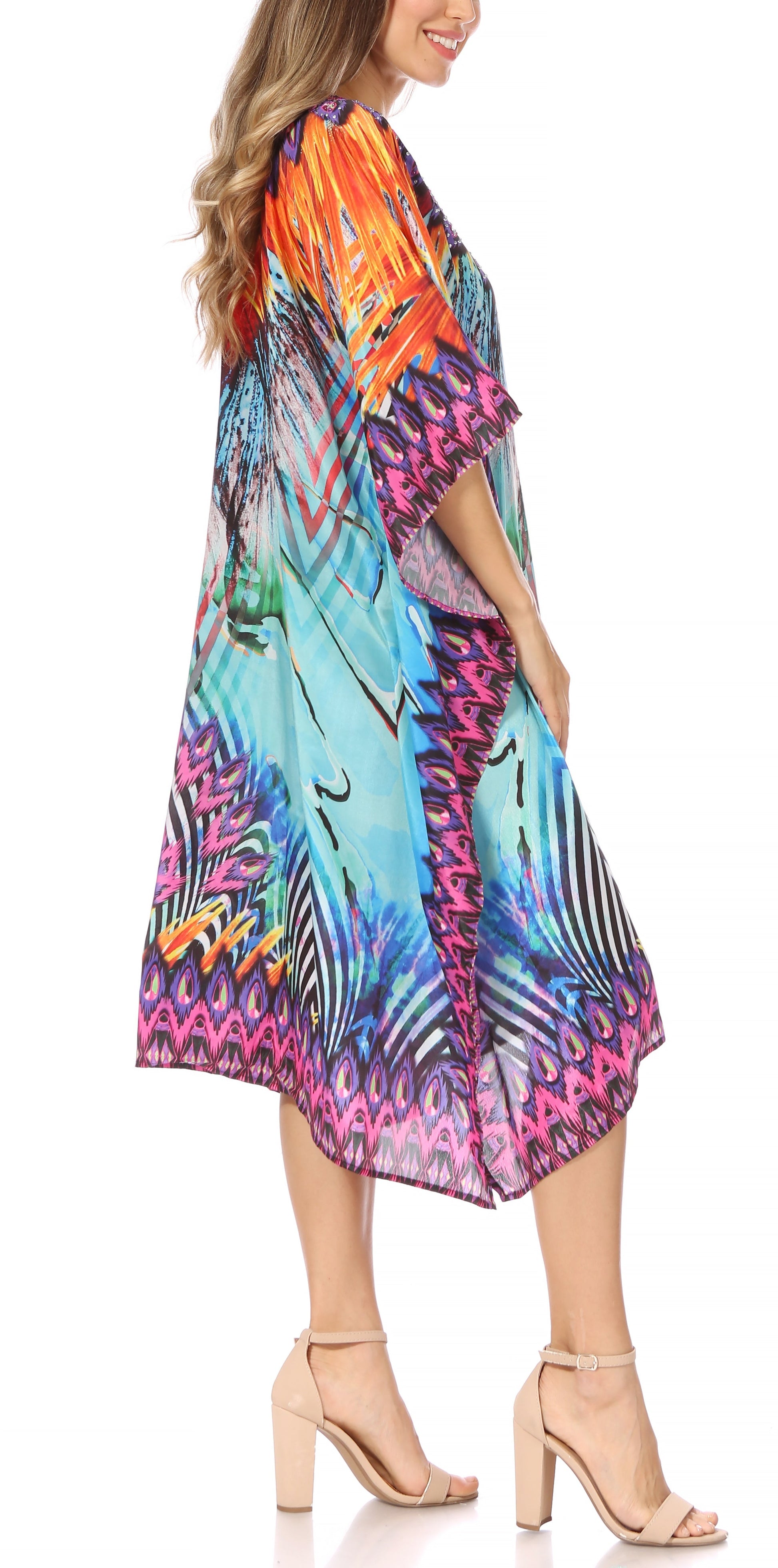 Sakkas MiuMiu Ligthweight Summer Printed Short Caftan Dress / Cover Up - Concordia Style Boutique