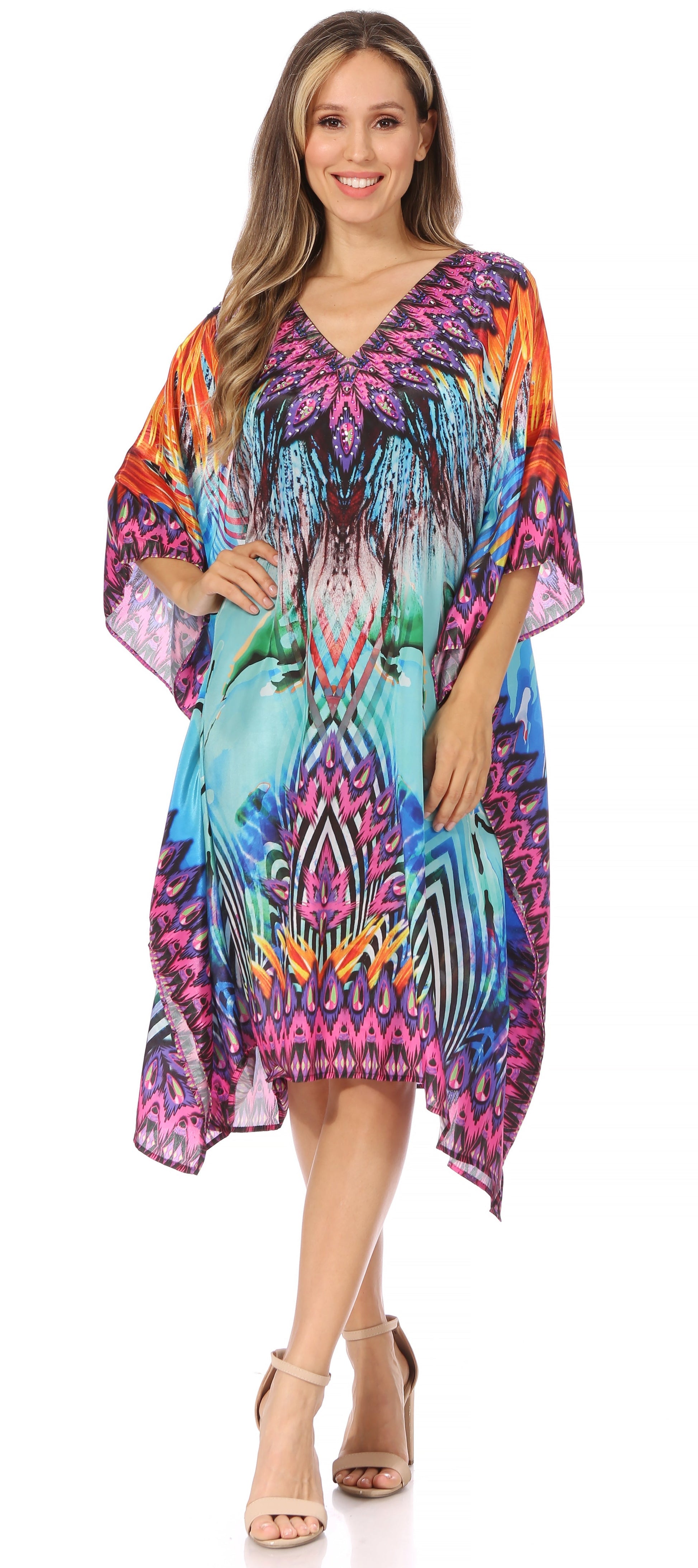 Sakkas MiuMiu Ligthweight Summer Printed Short Caftan Dress / Cover Up - Concordia Style Boutique