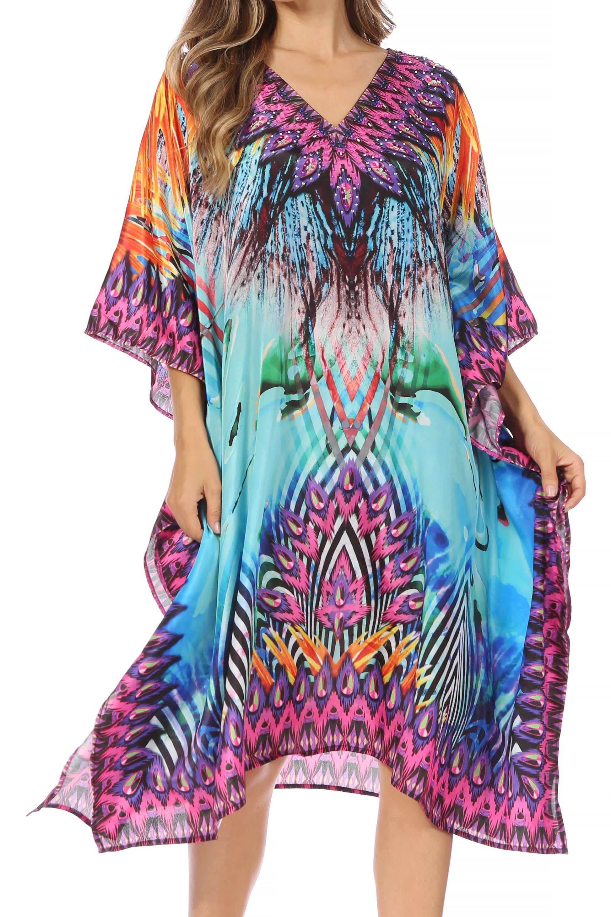 Sakkas MiuMiu Ligthweight Summer Printed Short Caftan Dress / Cover Up - Concordia Style Boutique