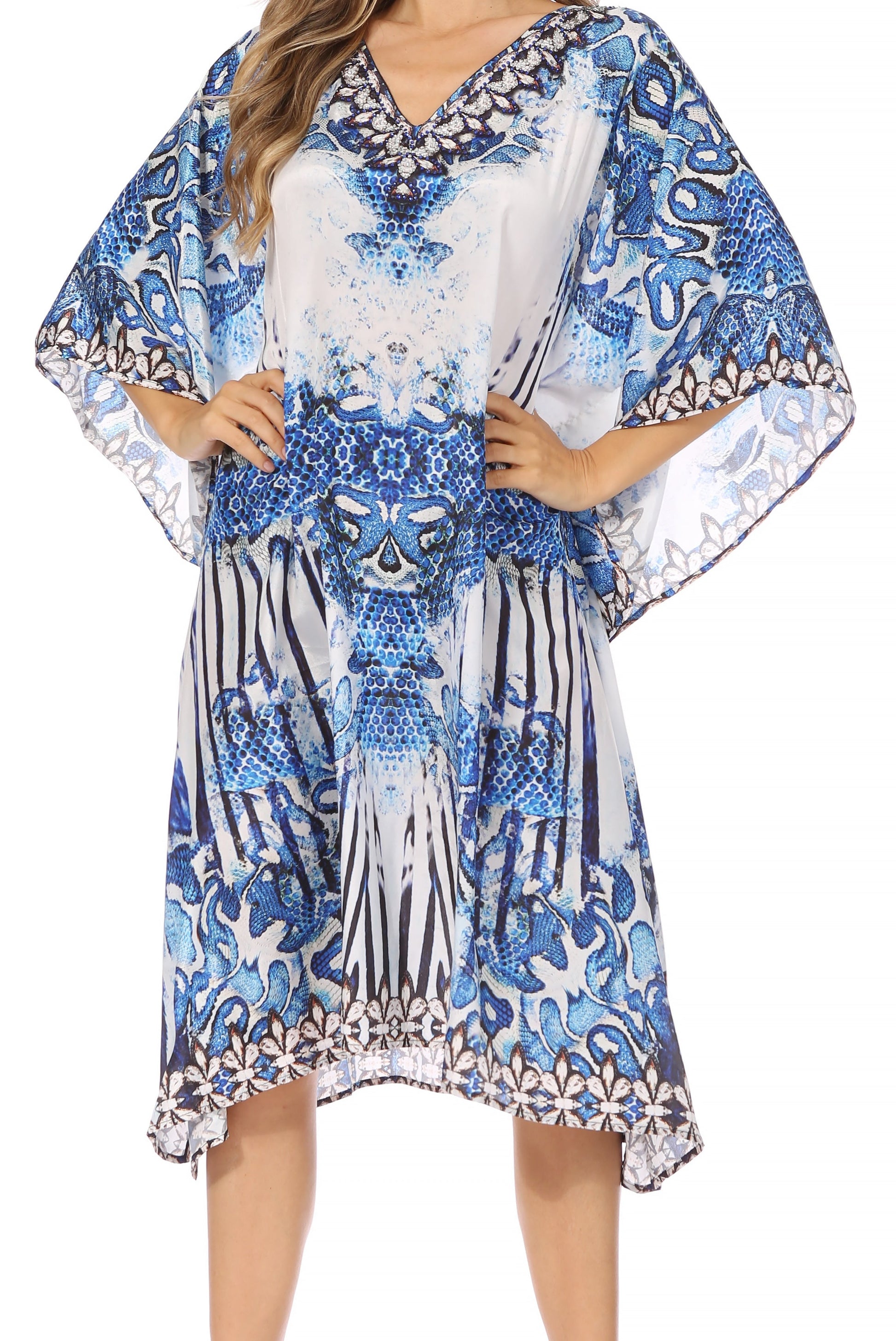 Sakkas MiuMiu Ligthweight Summer Printed Short Caftan Dress / Cover Up - Concordia Style Boutique