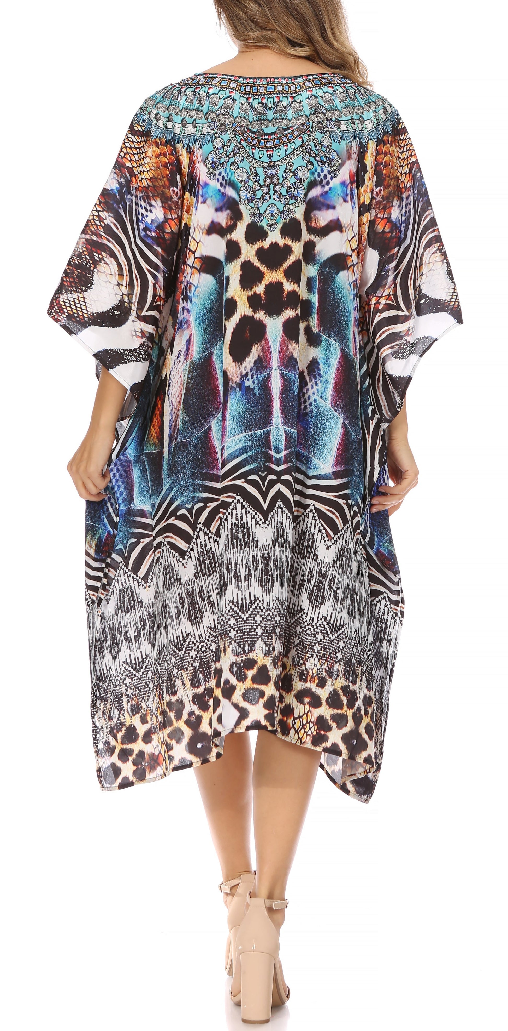 Sakkas MiuMiu Ligthweight Summer Printed Short Caftan Dress / Cover Up - Concordia Style Boutique