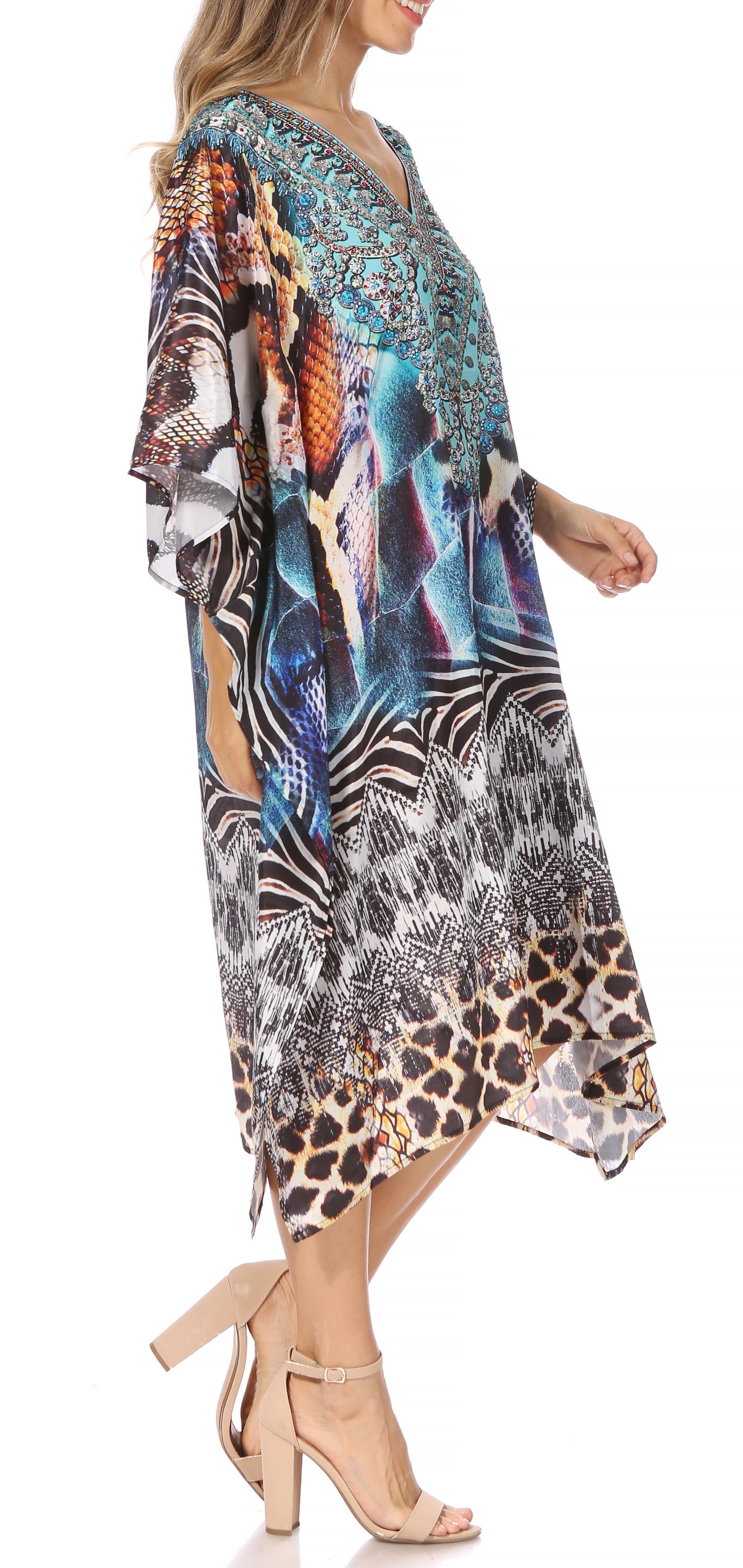 Sakkas MiuMiu Ligthweight Summer Printed Short Caftan Dress / Cover Up - Concordia Style Boutique