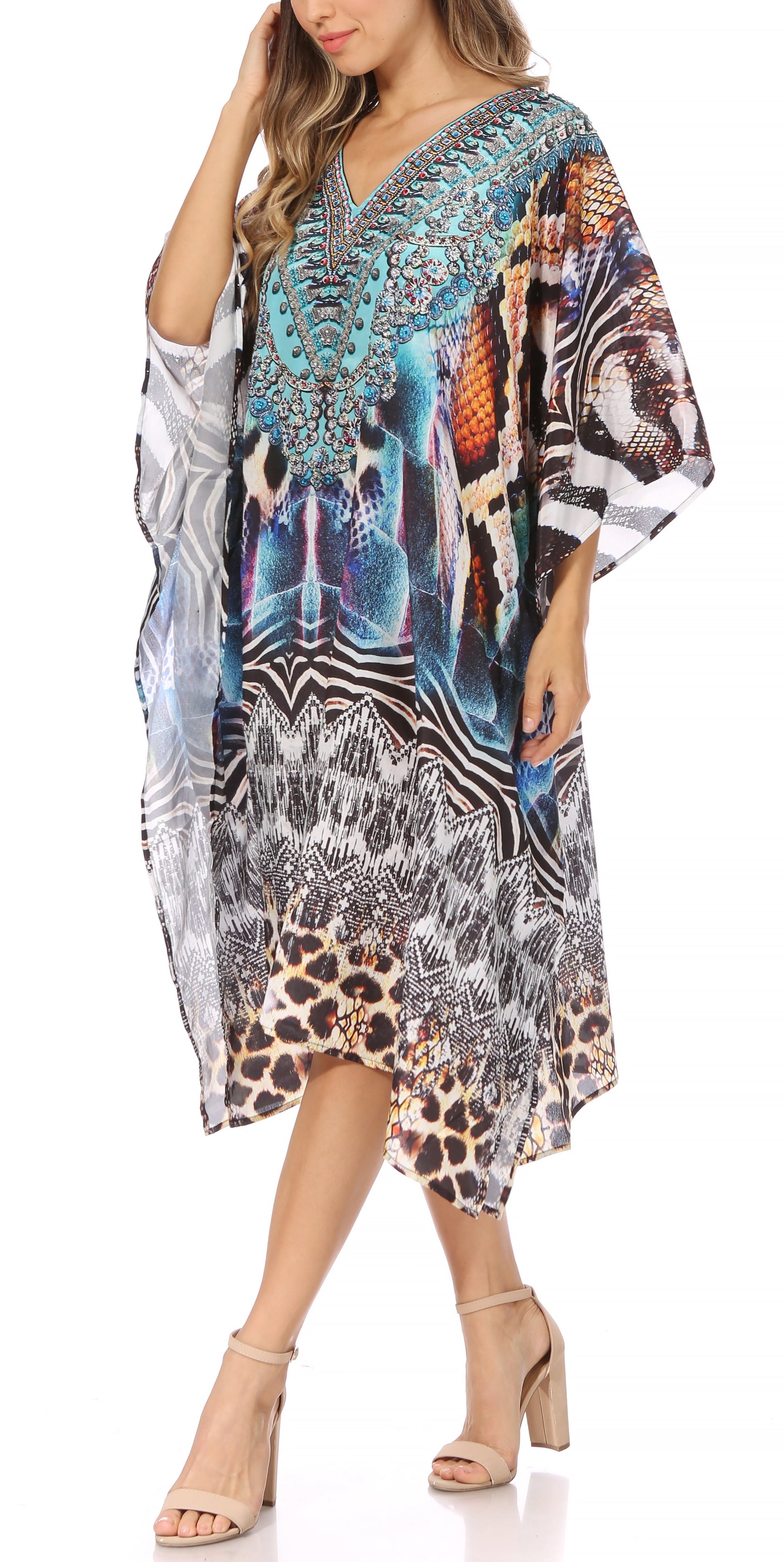 Sakkas MiuMiu Ligthweight Summer Printed Short Caftan Dress / Cover Up - Concordia Style Boutique