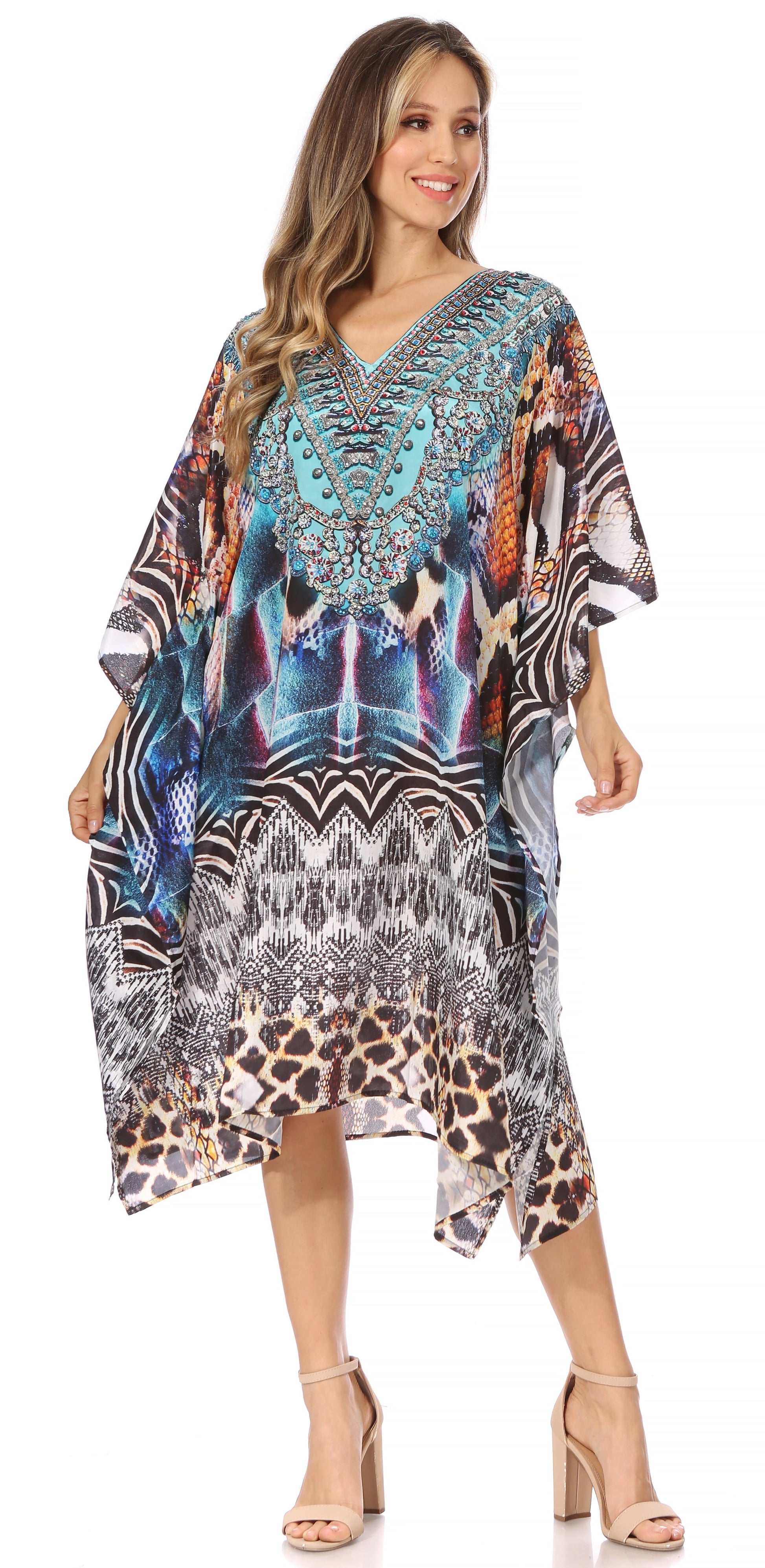 Sakkas MiuMiu Ligthweight Summer Printed Short Caftan Dress / Cover Up - Concordia Style Boutique