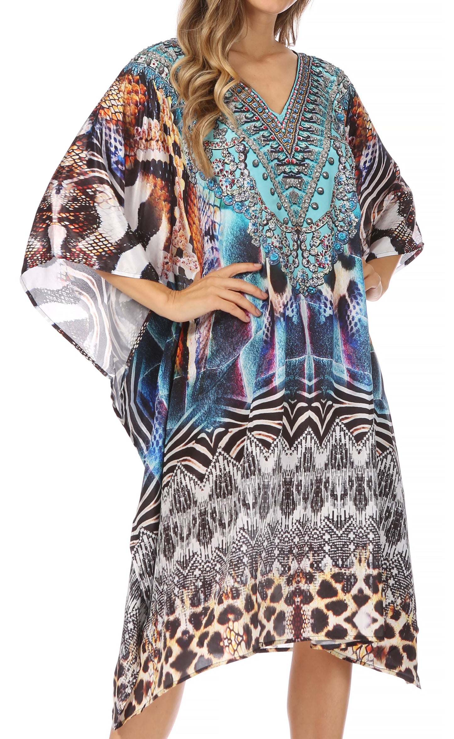 Sakkas MiuMiu Ligthweight Summer Printed Short Caftan Dress / Cover Up - Concordia Style Boutique