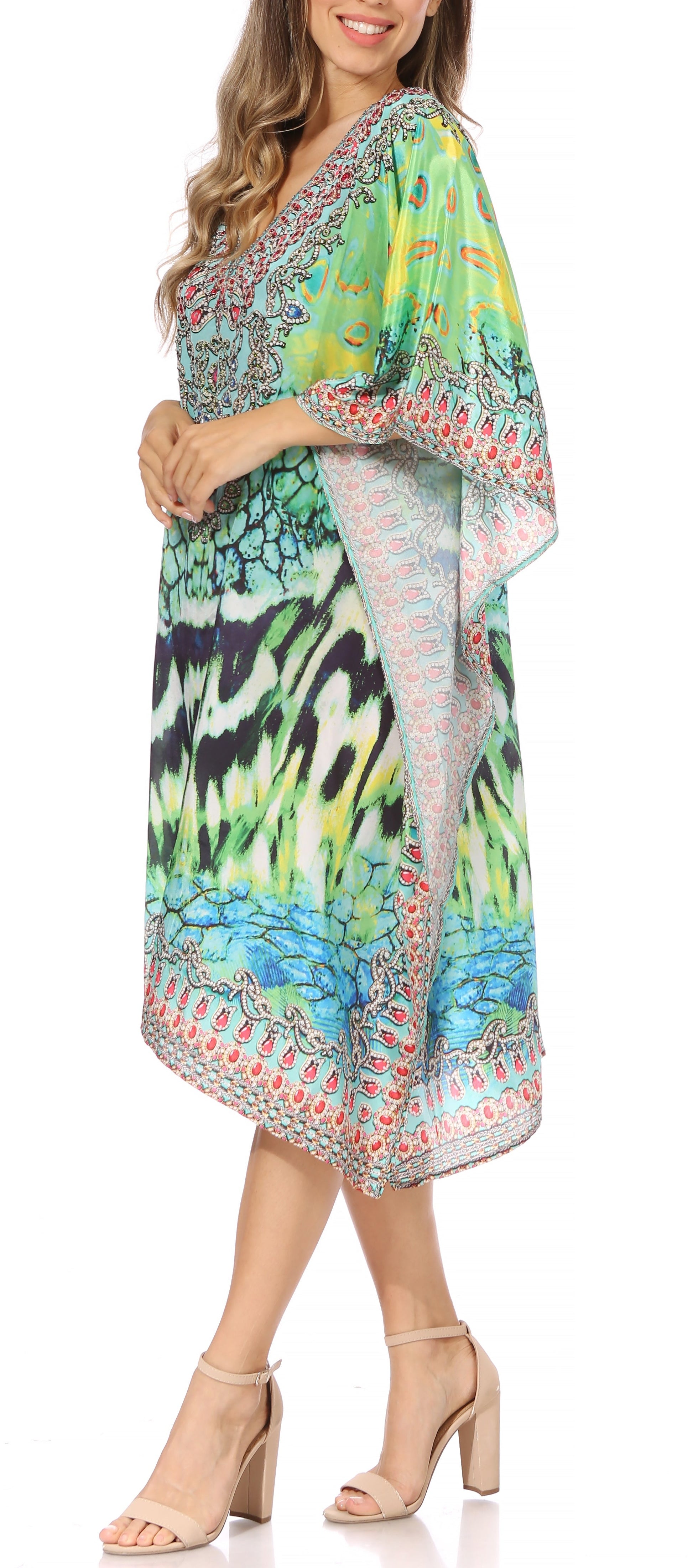 Sakkas MiuMiu Ligthweight Summer Printed Short Caftan Dress / Cover Up - Concordia Style Boutique