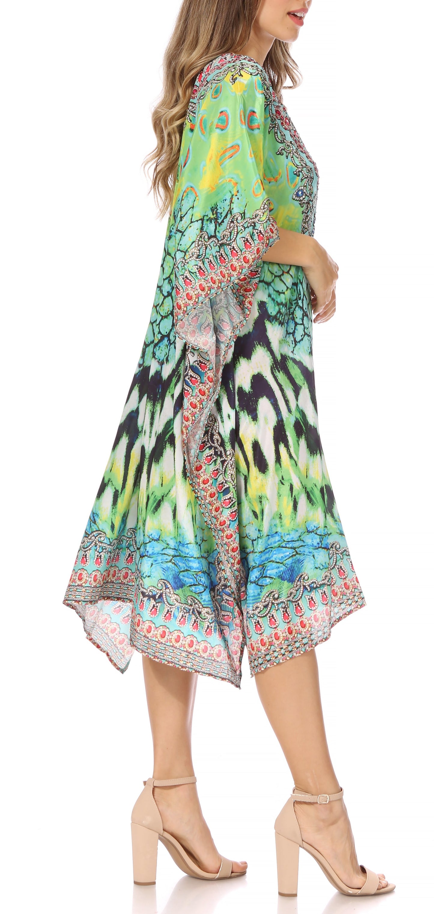Sakkas MiuMiu Ligthweight Summer Printed Short Caftan Dress / Cover Up - Concordia Style Boutique