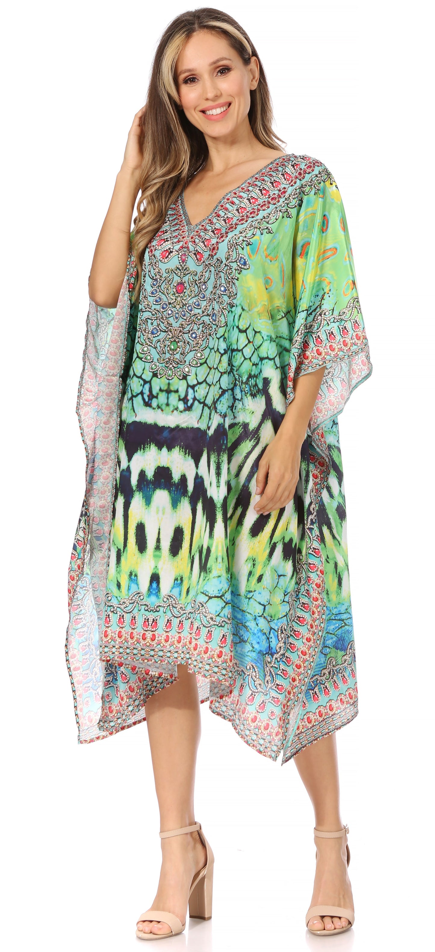 Sakkas MiuMiu Ligthweight Summer Printed Short Caftan Dress / Cover Up - Concordia Style Boutique