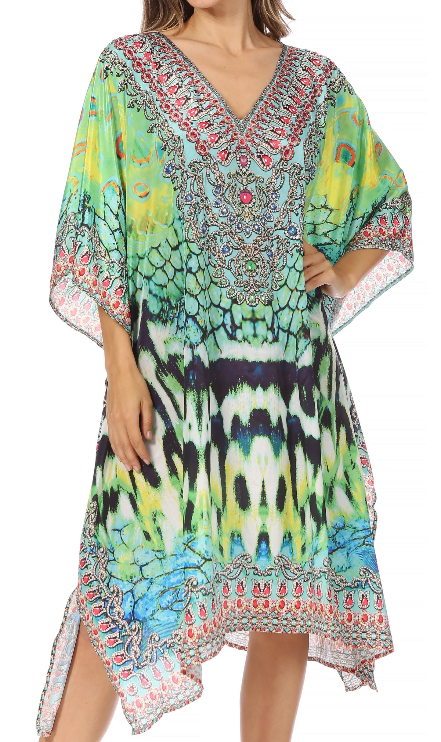 Sakkas MiuMiu Ligthweight Summer Printed Short Caftan Dress / Cover Up - Concordia Style Boutique