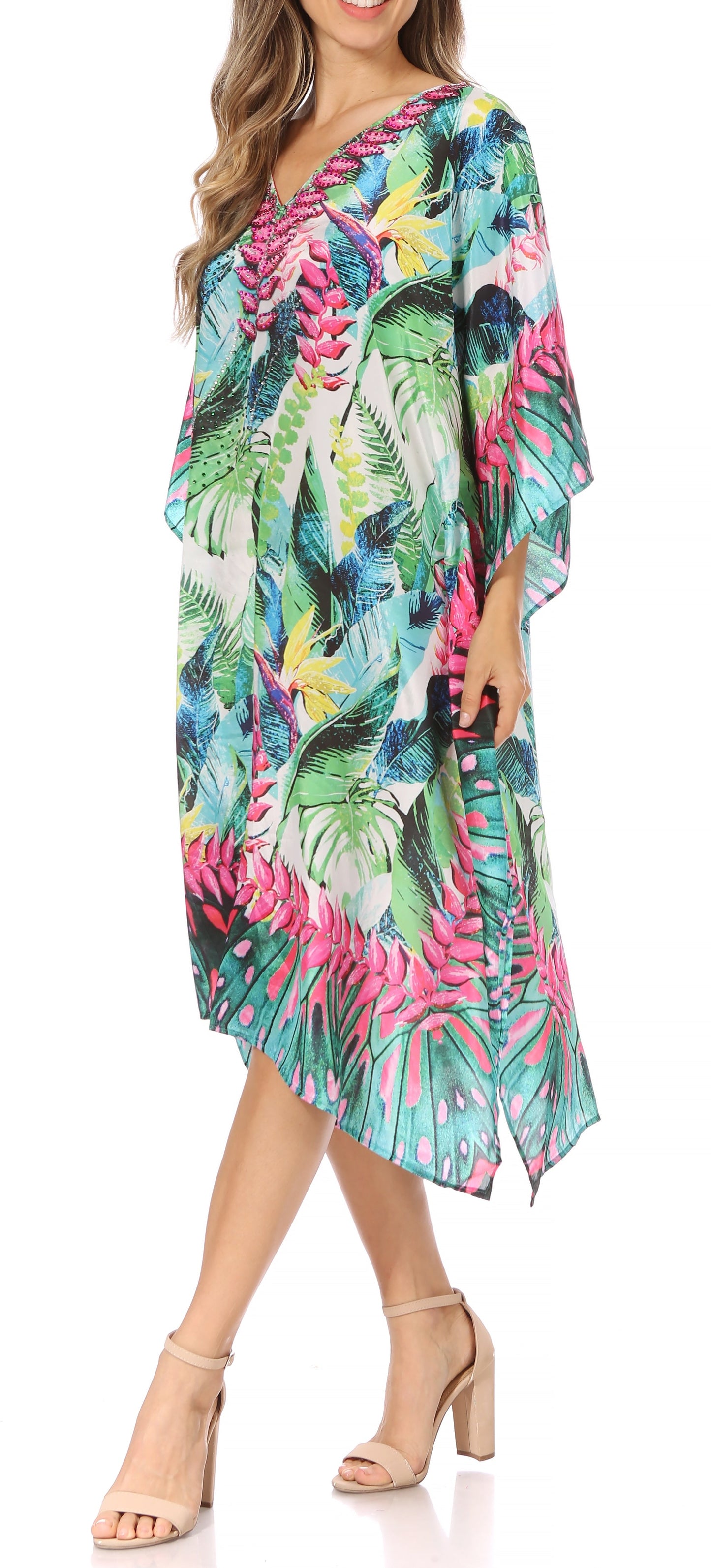 Sakkas MiuMiu Ligthweight Summer Printed Short Caftan Dress / Cover Up - Concordia Style Boutique