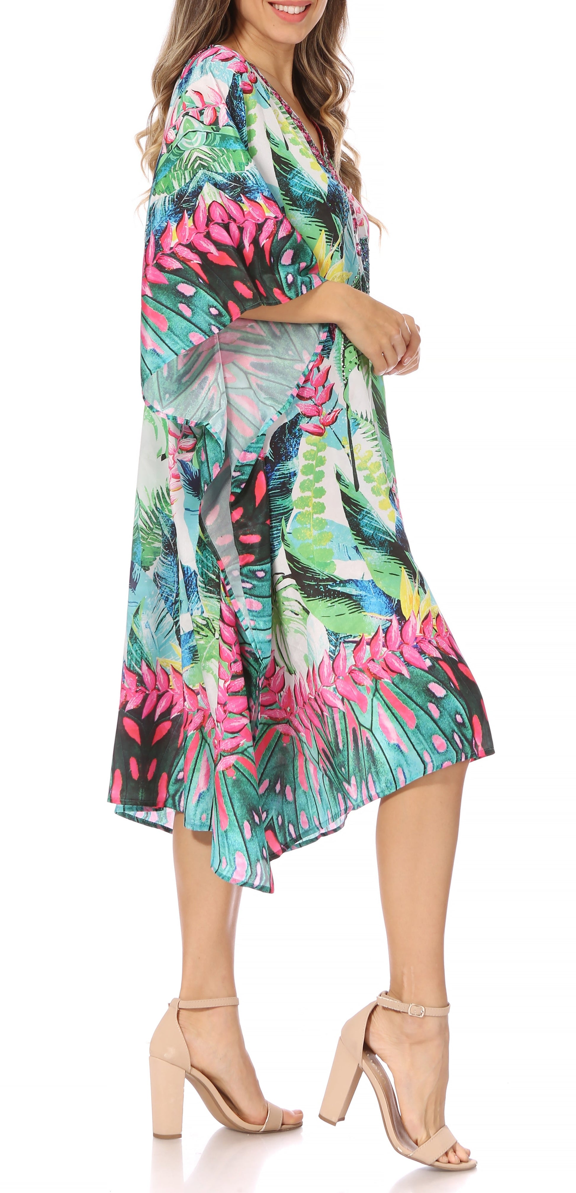 Sakkas MiuMiu Ligthweight Summer Printed Short Caftan Dress / Cover Up - Concordia Style Boutique