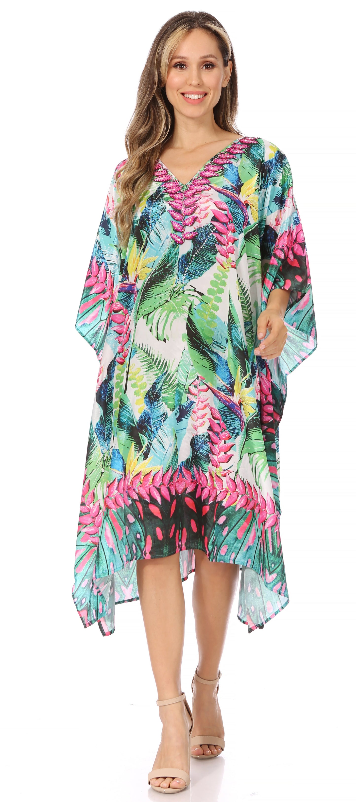 Sakkas MiuMiu Ligthweight Summer Printed Short Caftan Dress / Cover Up - Concordia Style Boutique
