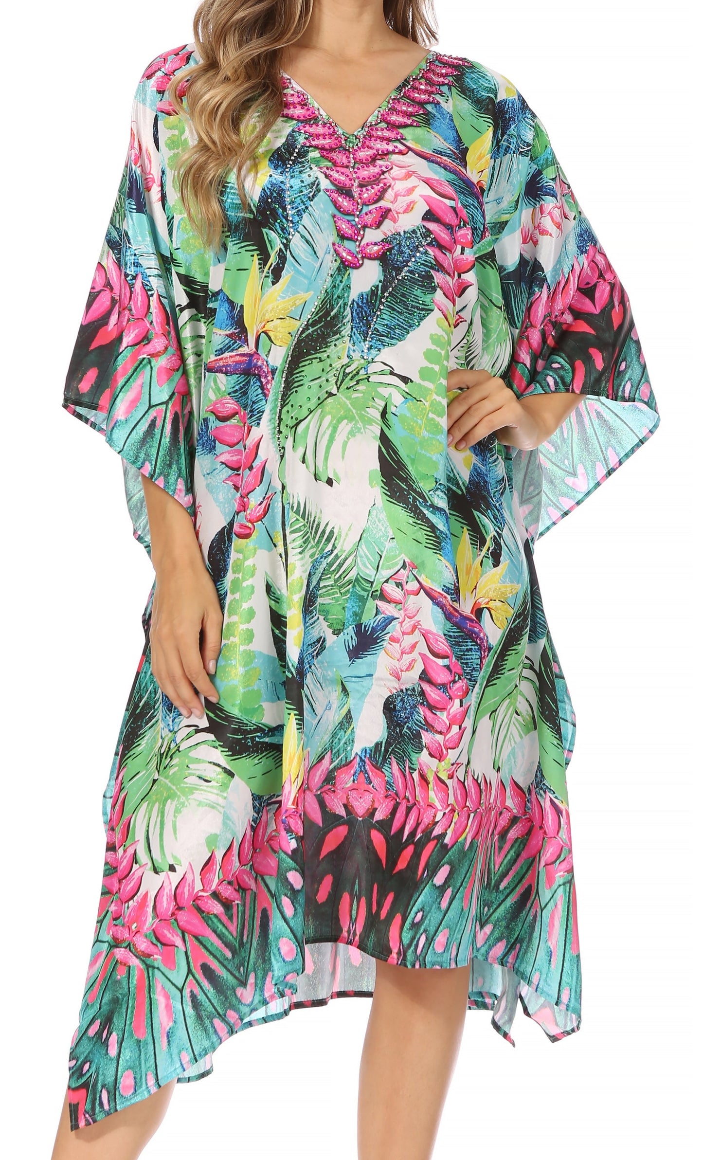 Sakkas MiuMiu Ligthweight Summer Printed Short Caftan Dress / Cover Up - Concordia Style Boutique