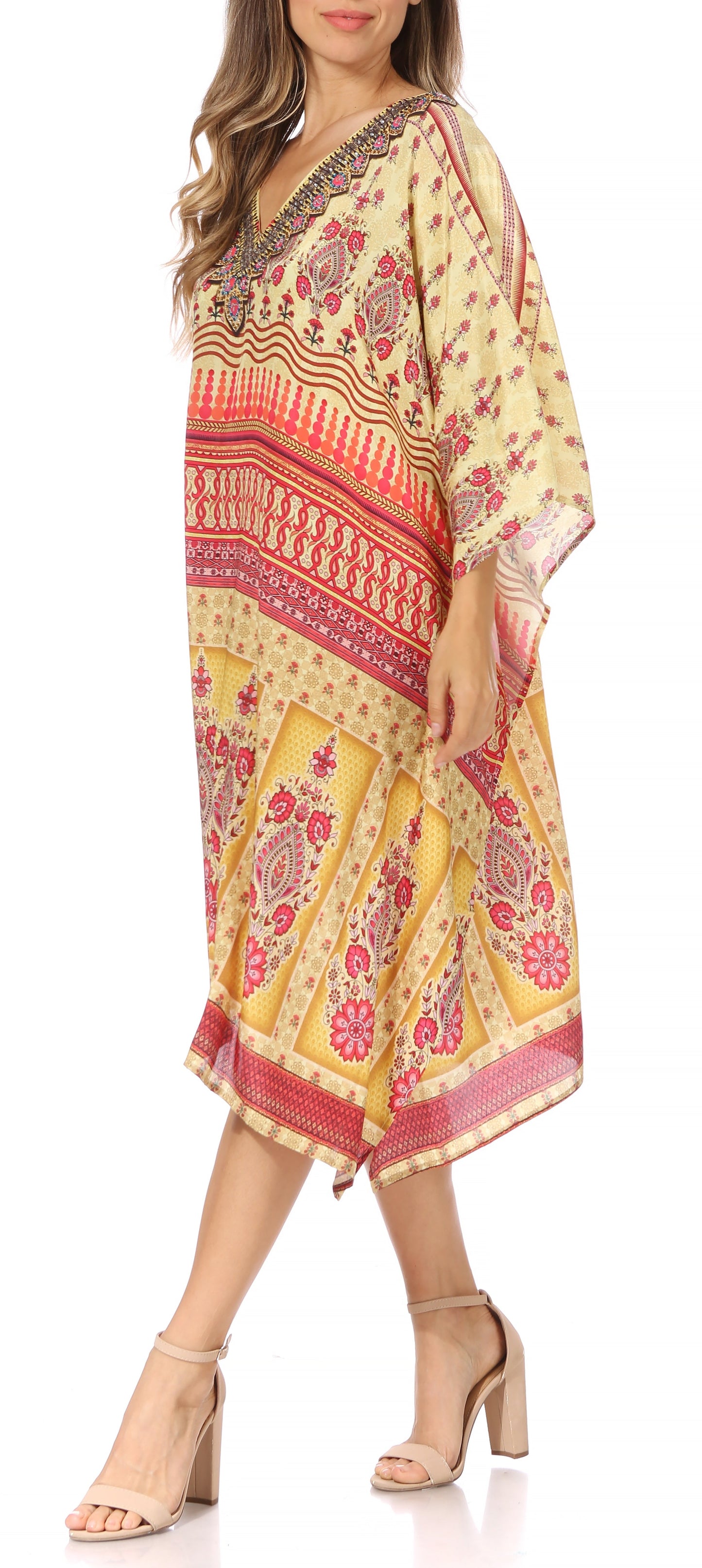 Sakkas MiuMiu Ligthweight Summer Printed Short Caftan Dress / Cover Up - Concordia Style Boutique