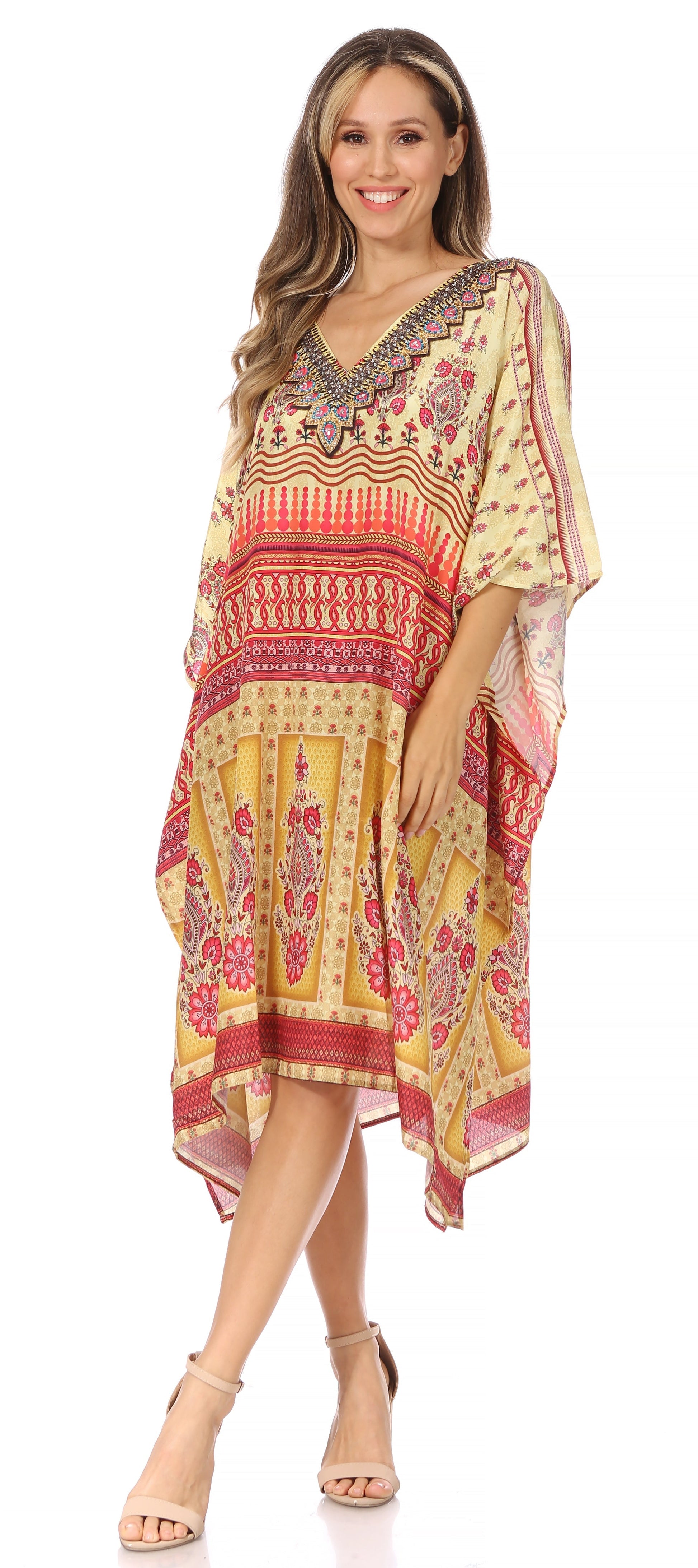 Sakkas MiuMiu Ligthweight Summer Printed Short Caftan Dress / Cover Up - Concordia Style Boutique