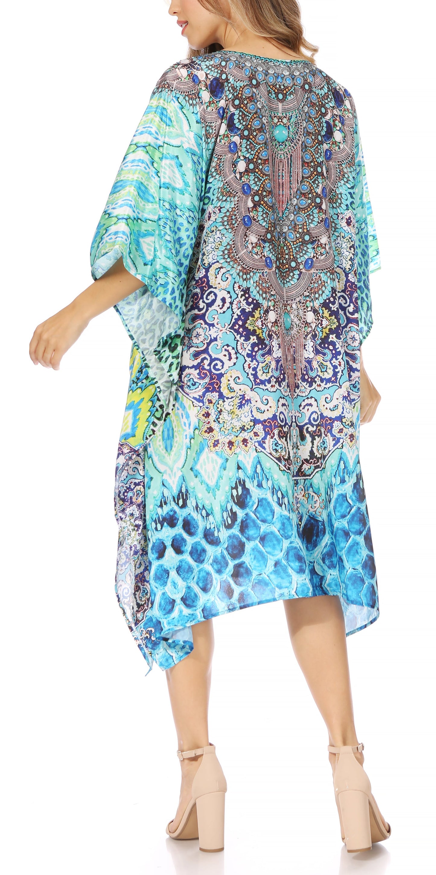 Sakkas MiuMiu Ligthweight Summer Printed Short Caftan Dress / Cover Up - Concordia Style Boutique