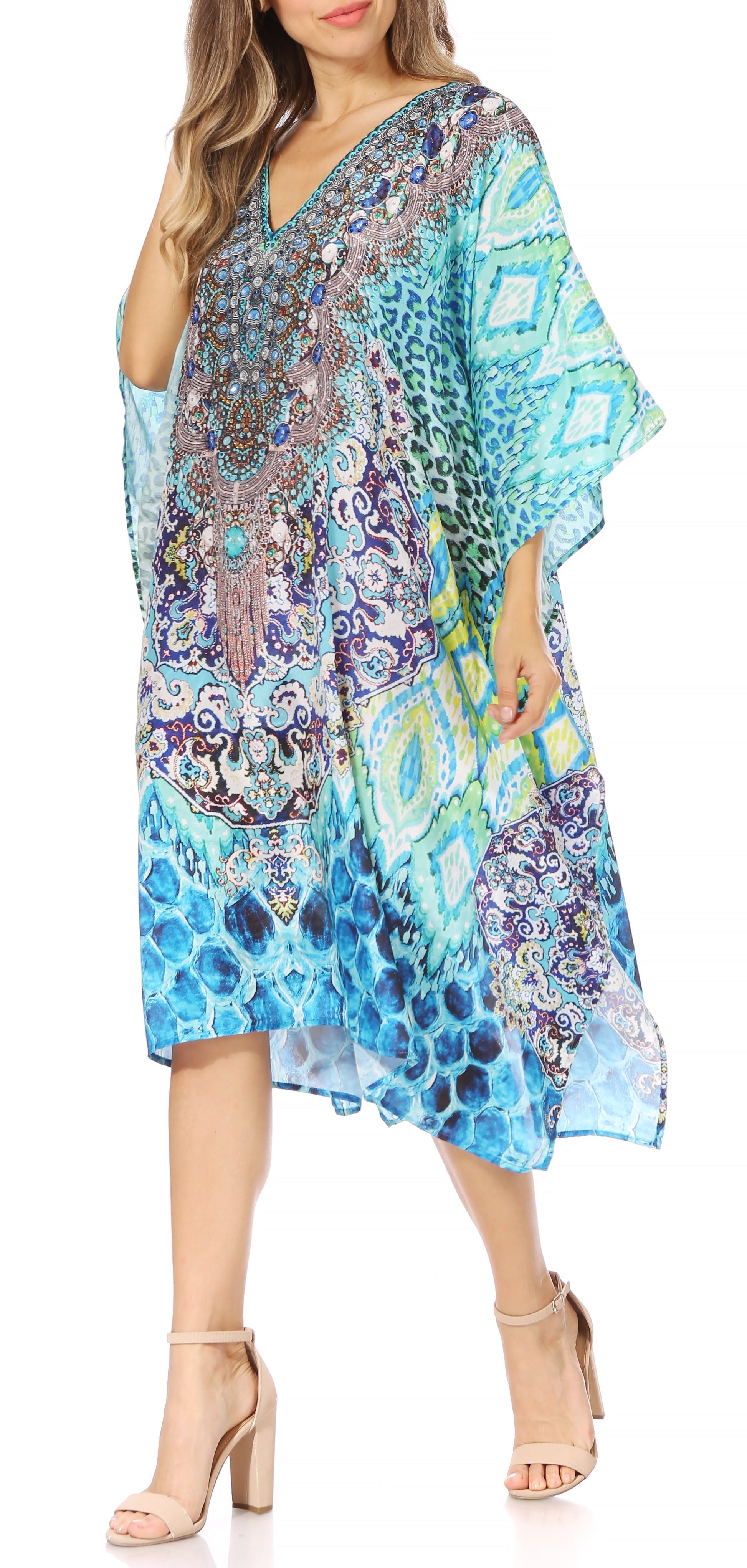 Sakkas MiuMiu Ligthweight Summer Printed Short Caftan Dress / Cover Up - Concordia Style Boutique