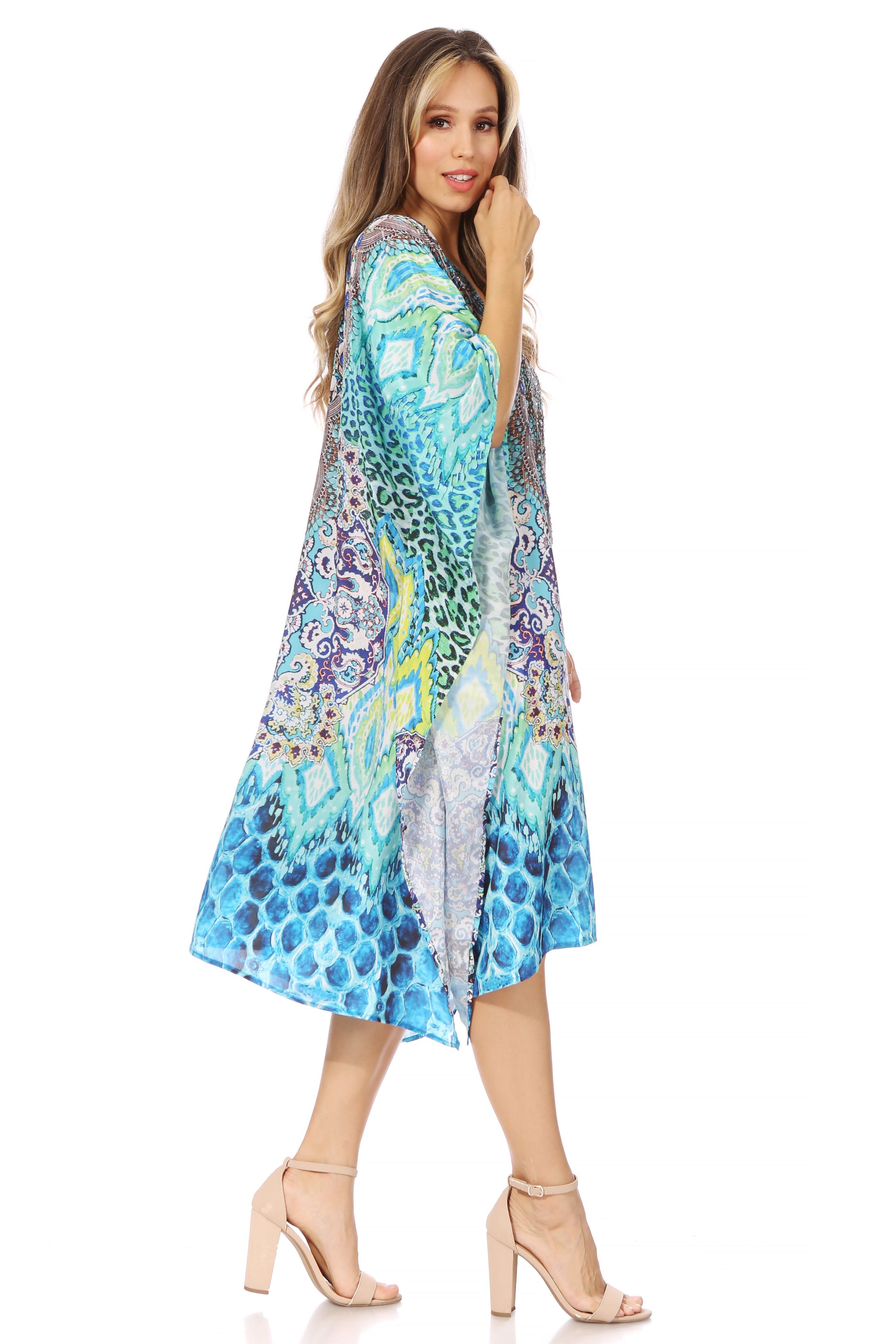 Sakkas MiuMiu Ligthweight Summer Printed Short Caftan Dress / Cover Up - Concordia Style Boutique