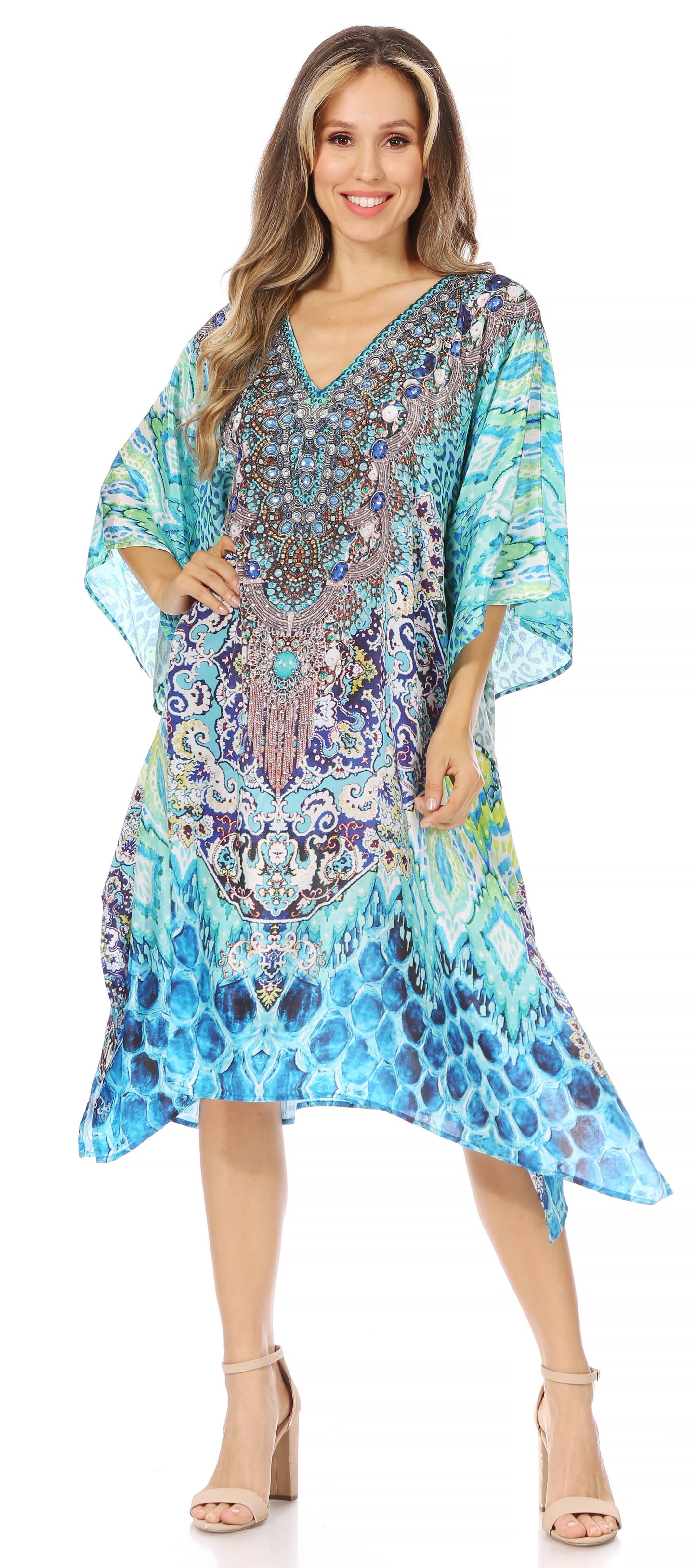 Sakkas MiuMiu Ligthweight Summer Printed Short Caftan Dress / Cover Up - Concordia Style Boutique