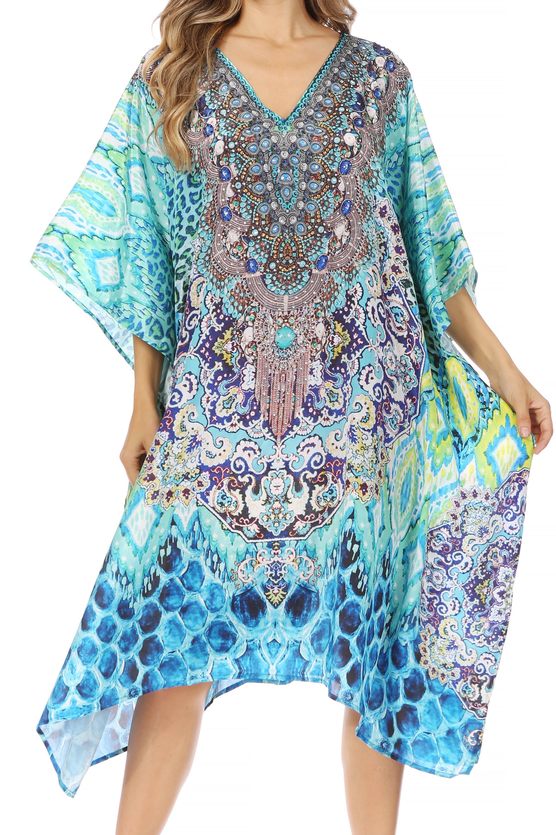 Sakkas MiuMiu Ligthweight Summer Printed Short Caftan Dress / Cover Up - Concordia Style Boutique