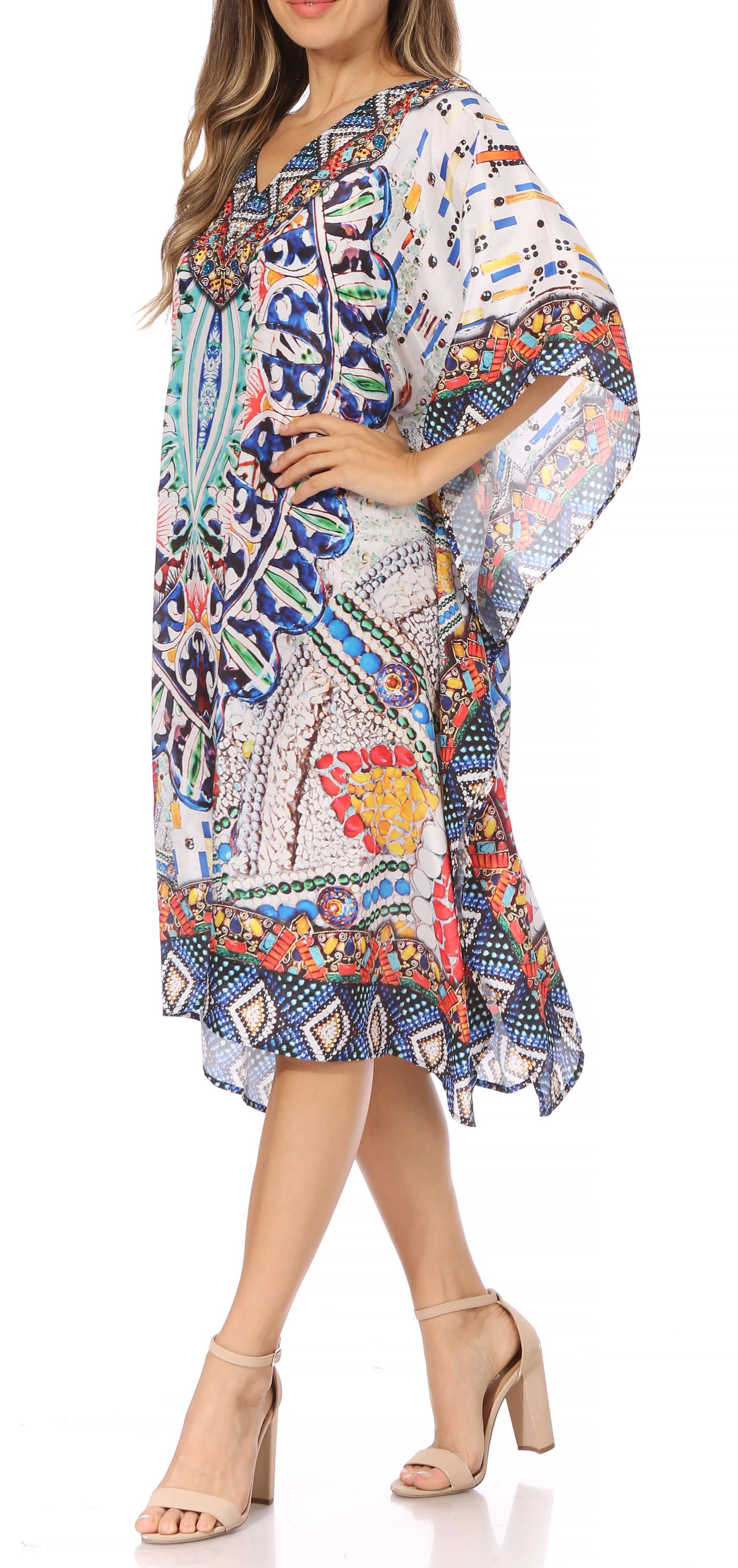 Sakkas MiuMiu Ligthweight Summer Printed Short Caftan Dress / Cover Up - Concordia Style Boutique