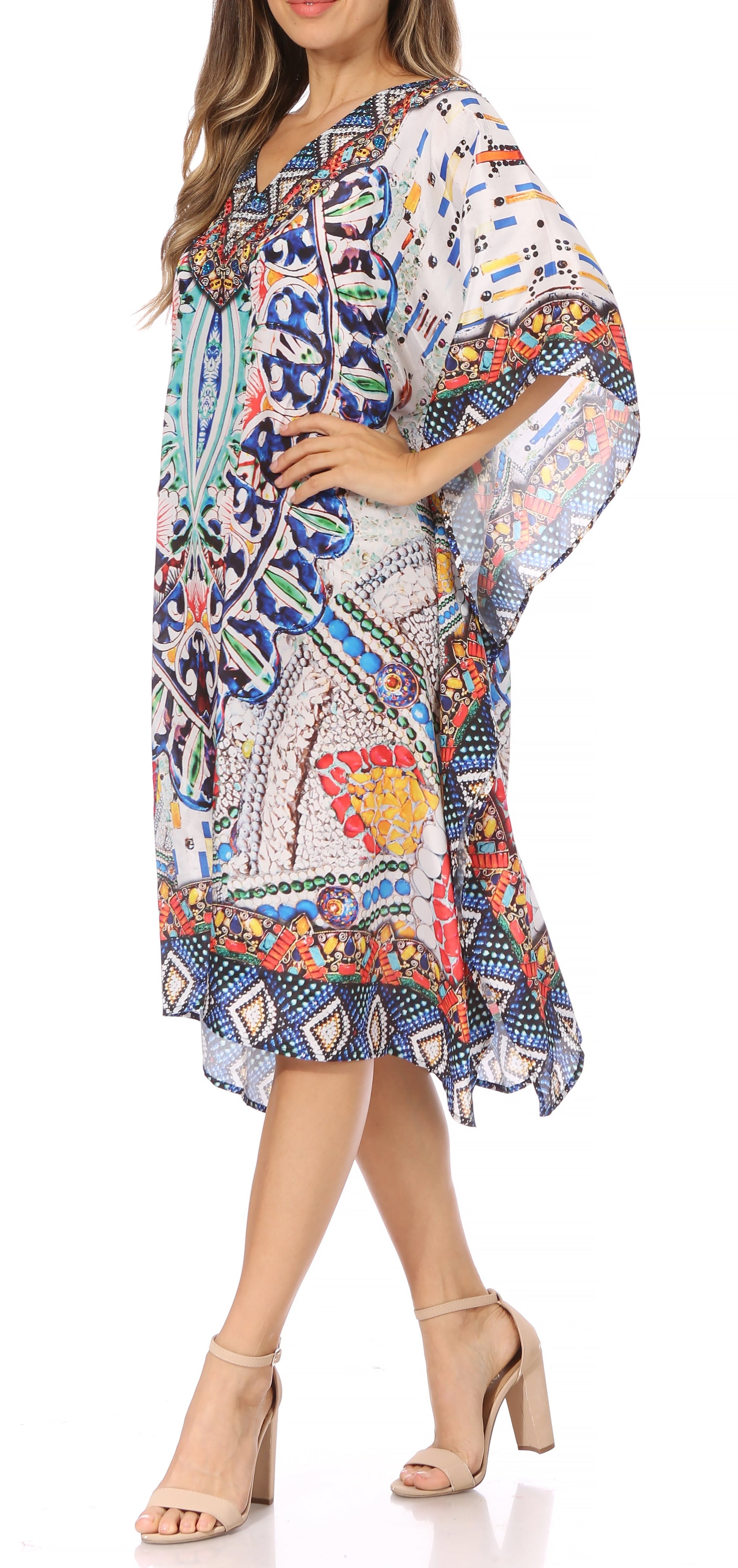 Sakkas MiuMiu Ligthweight Summer Printed Short Caftan Dress / Cover Up - Concordia Style Boutique