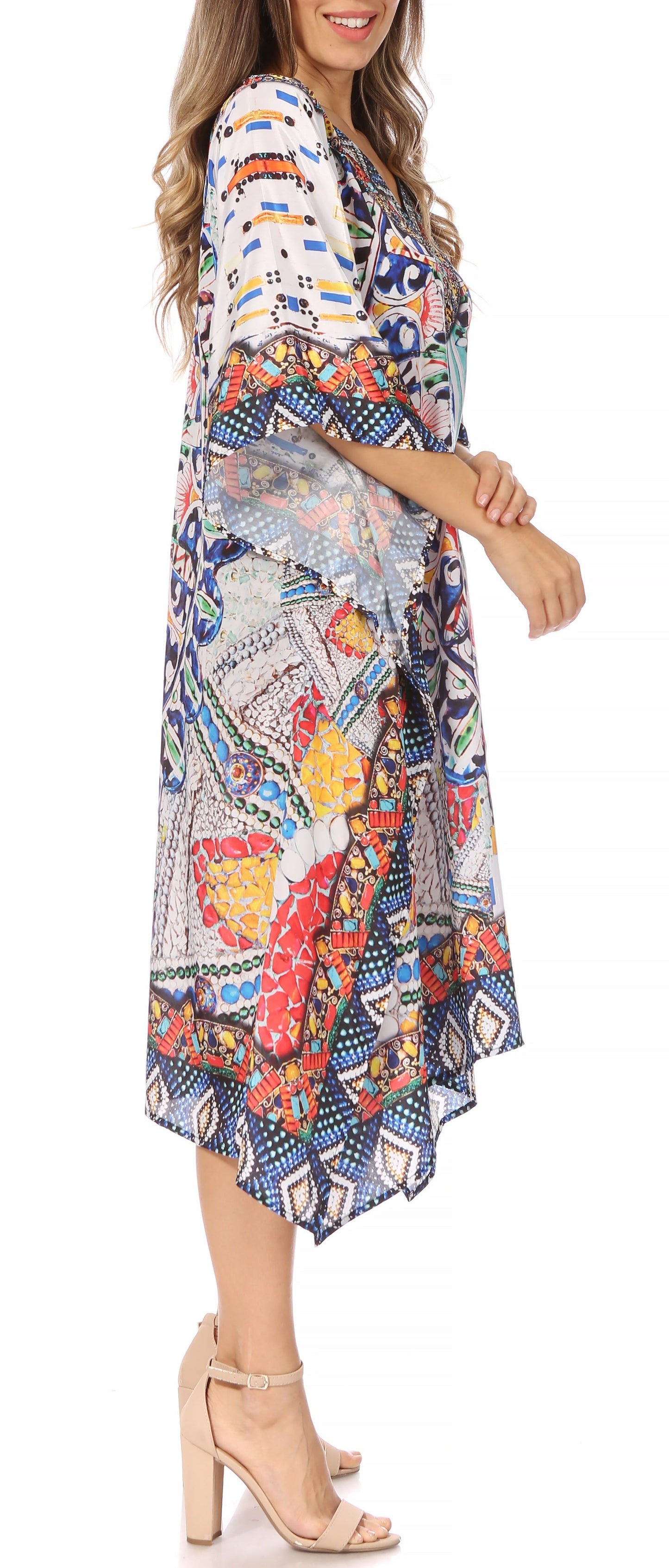 Sakkas MiuMiu Ligthweight Summer Printed Short Caftan Dress / Cover Up - Concordia Style Boutique