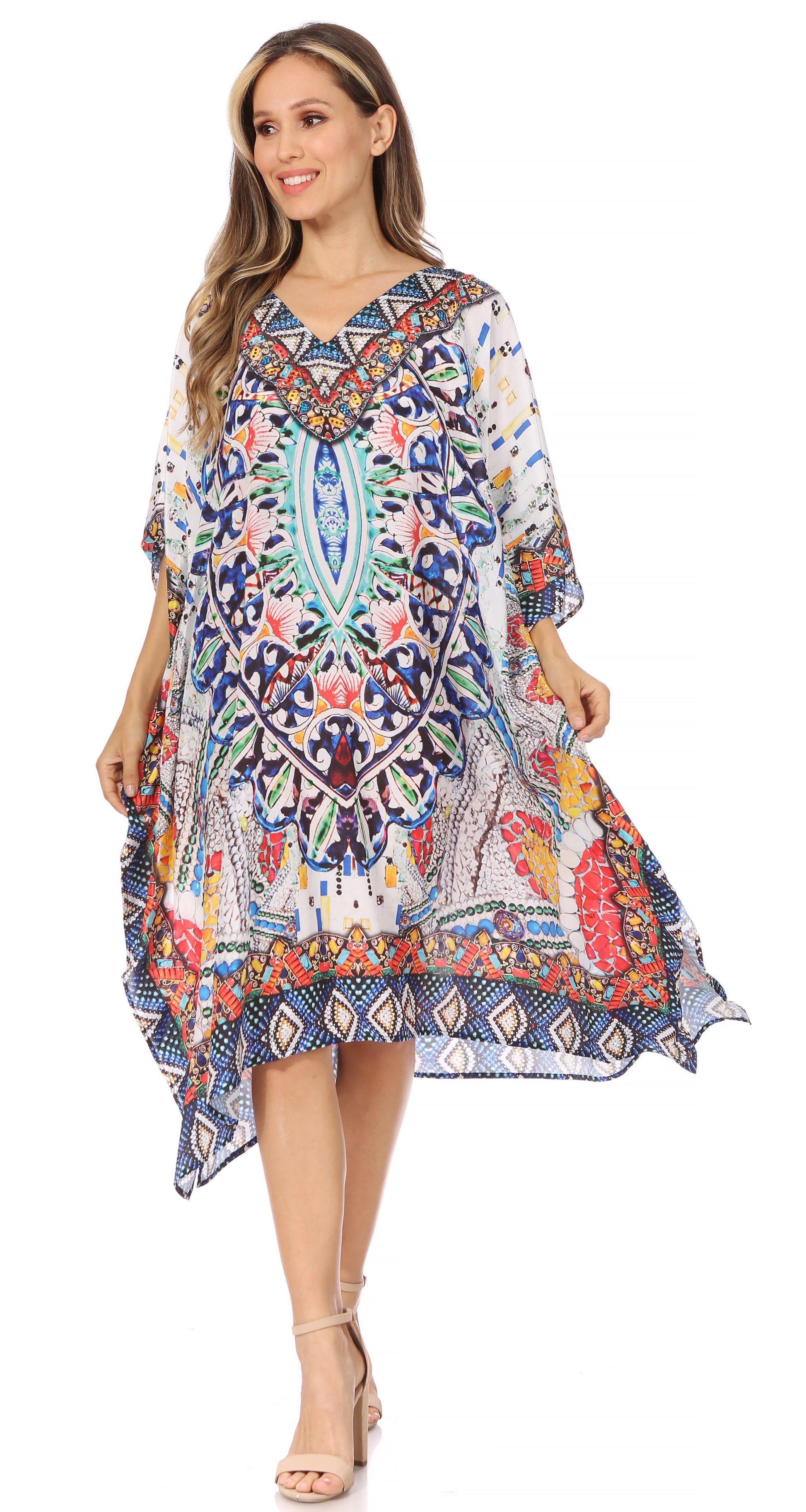 Sakkas MiuMiu Ligthweight Summer Printed Short Caftan Dress / Cover Up - Concordia Style Boutique