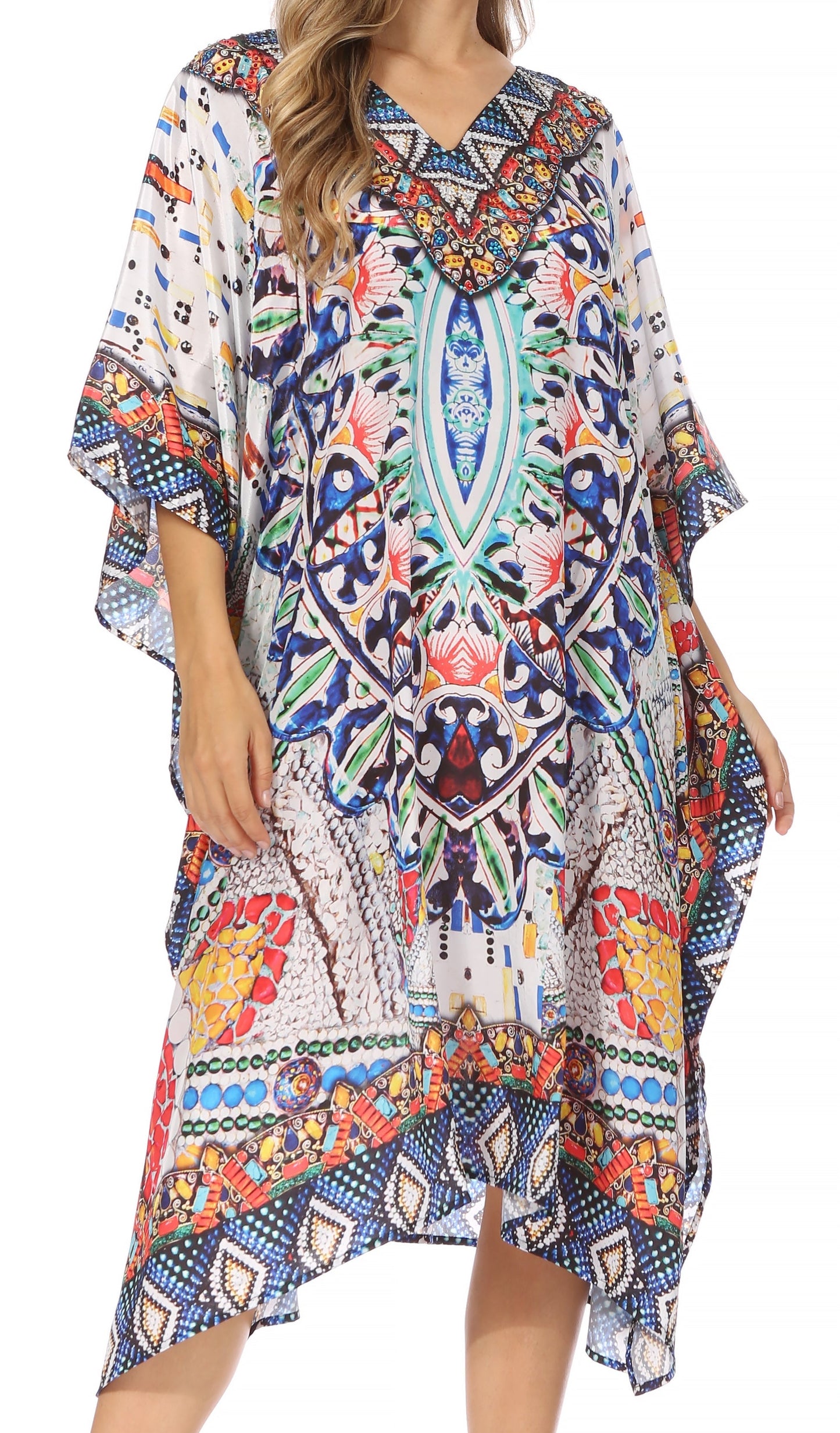 Sakkas MiuMiu Ligthweight Summer Printed Short Caftan Dress / Cover Up - Concordia Style Boutique