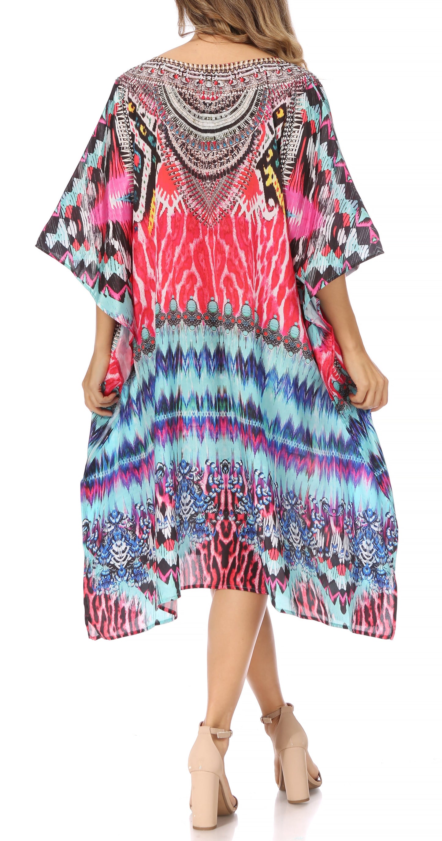 Sakkas MiuMiu Ligthweight Summer Printed Short Caftan Dress / Cover Up - Concordia Style Boutique
