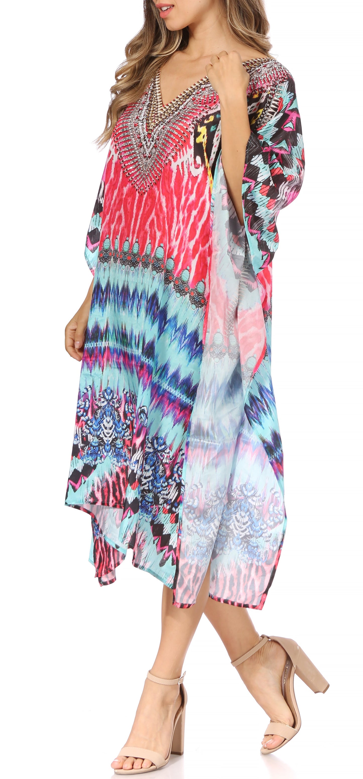 Sakkas MiuMiu Ligthweight Summer Printed Short Caftan Dress / Cover Up - Concordia Style Boutique
