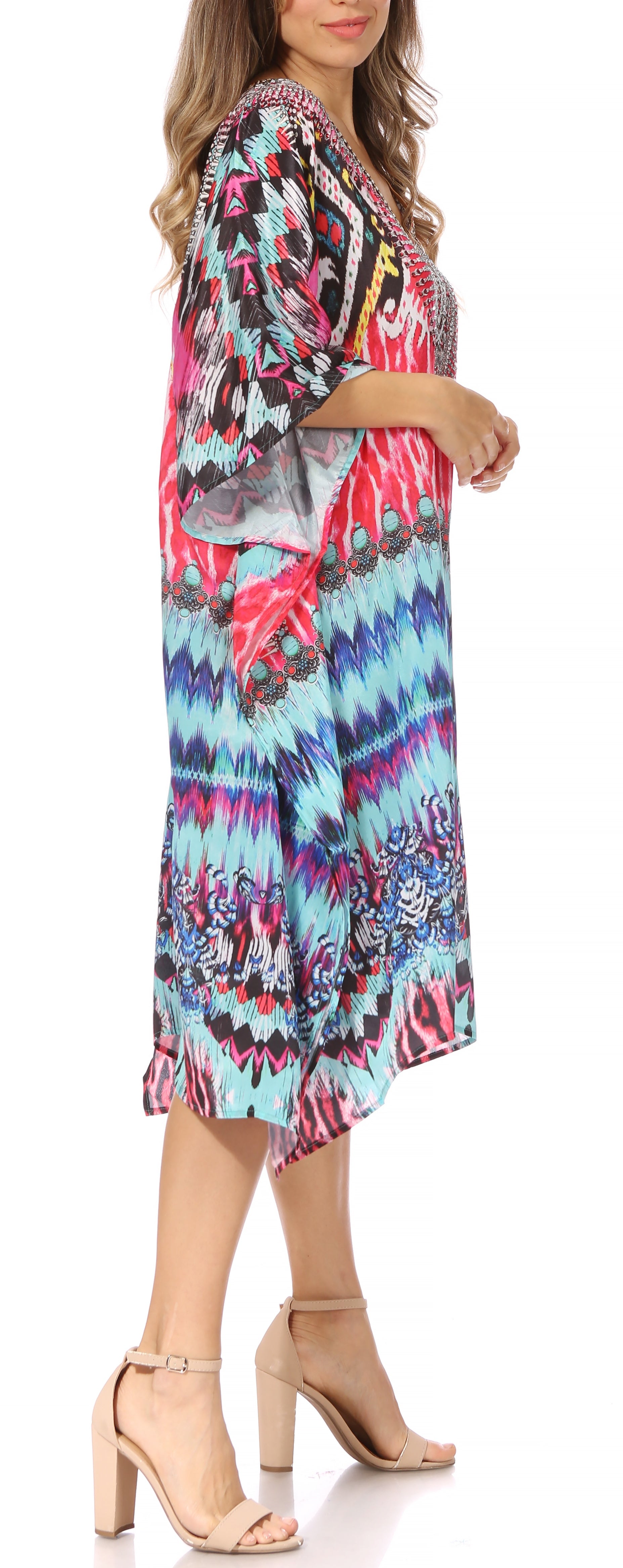 Sakkas MiuMiu Ligthweight Summer Printed Short Caftan Dress / Cover Up - Concordia Style Boutique