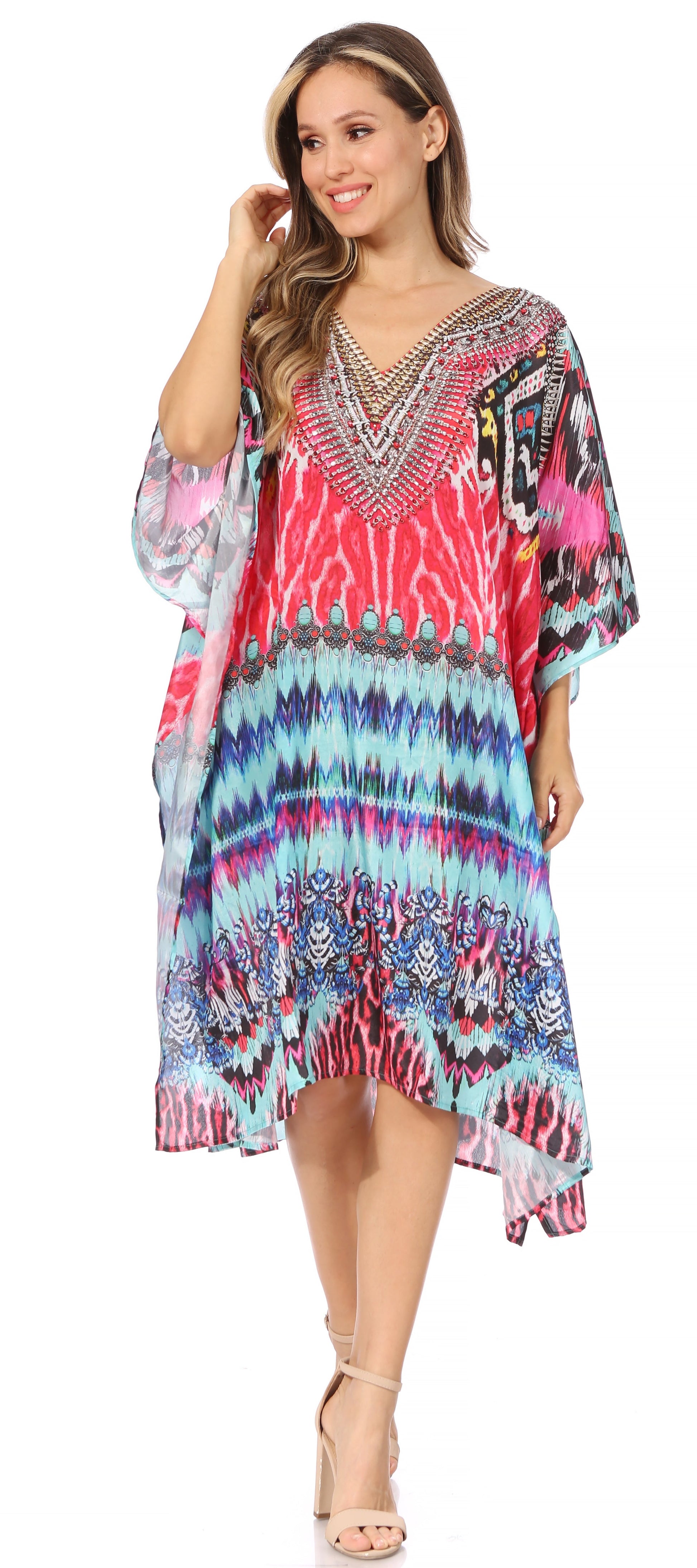 Sakkas MiuMiu Ligthweight Summer Printed Short Caftan Dress / Cover Up - Concordia Style Boutique