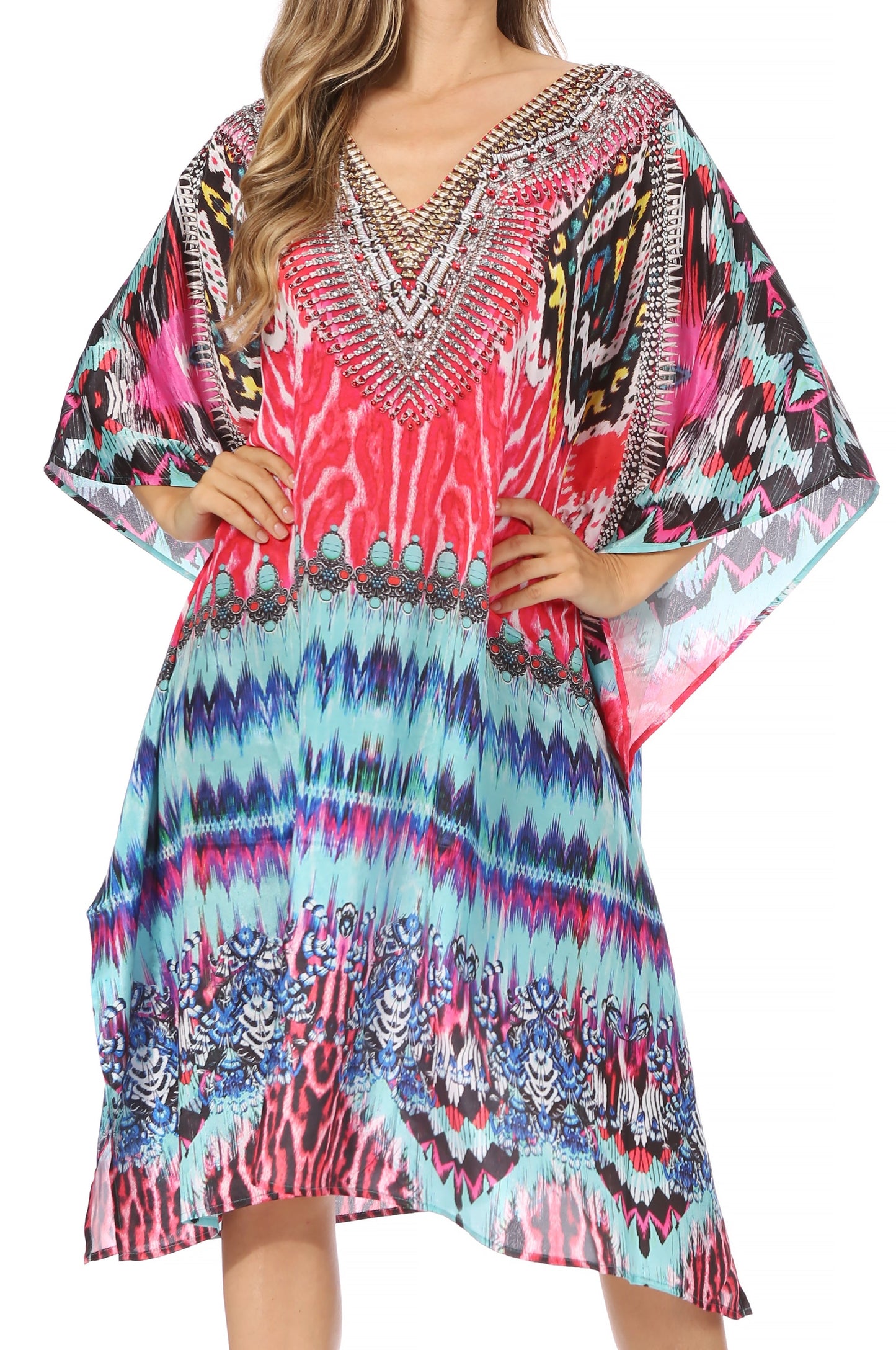 Sakkas MiuMiu Ligthweight Summer Printed Short Caftan Dress / Cover Up - Concordia Style Boutique